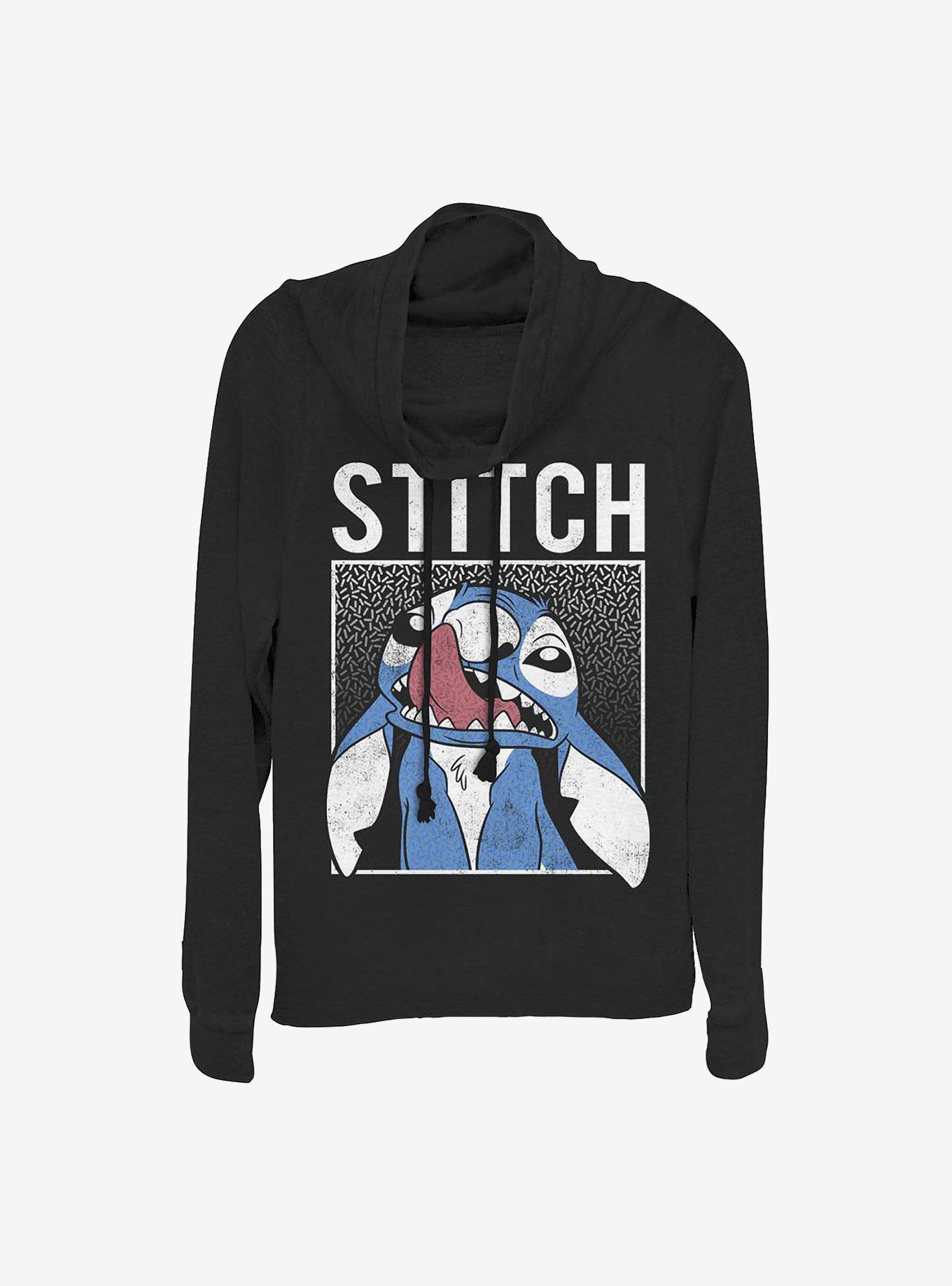Disney Lilo & Stitch Savage Stitch Cowlneck Long-Sleeve Girls Top, BLACK, hi-res