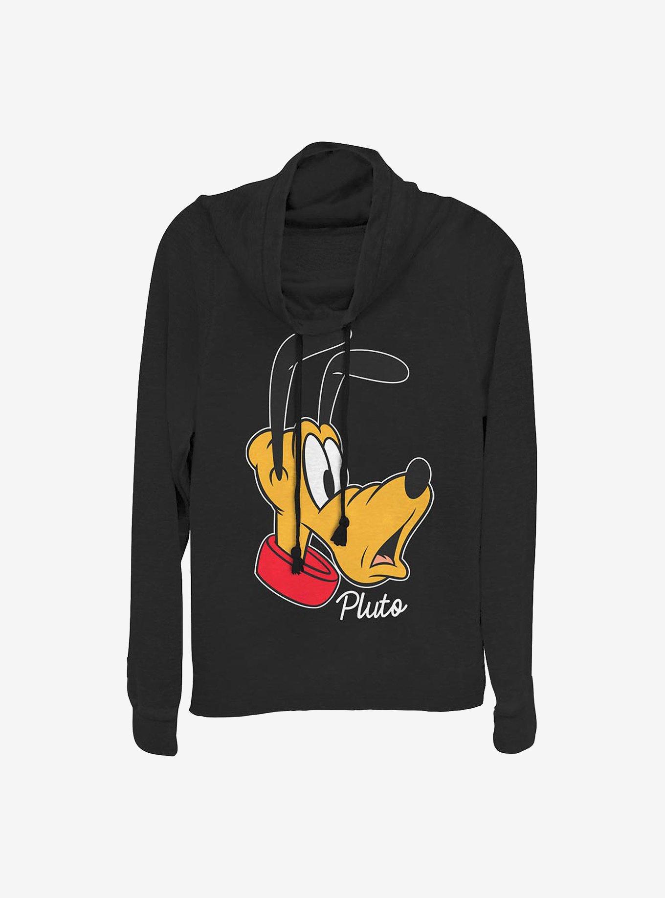 Disney Pluto Big Face Cowlneck Long-Sleeve Girls Top, BLACK, hi-res