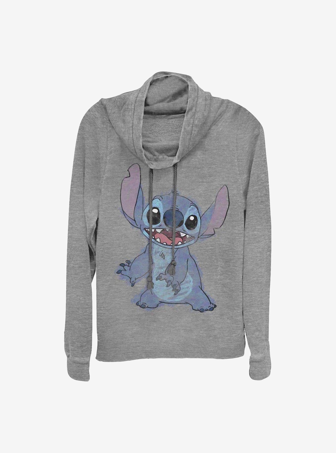 Disney Lilo & Stitch Sketchy Stitch Cowlneck Long-Sleeve Girls Top, GRAY HTR, hi-res