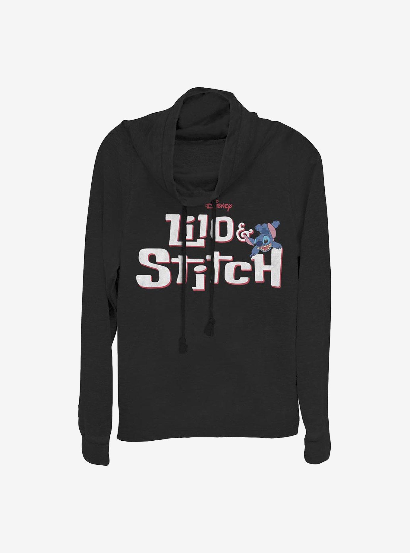 Disney Lilo & Stitch Stitch With Logo Cowlneck Long-Sleeve Girls Top, BLACK, hi-res