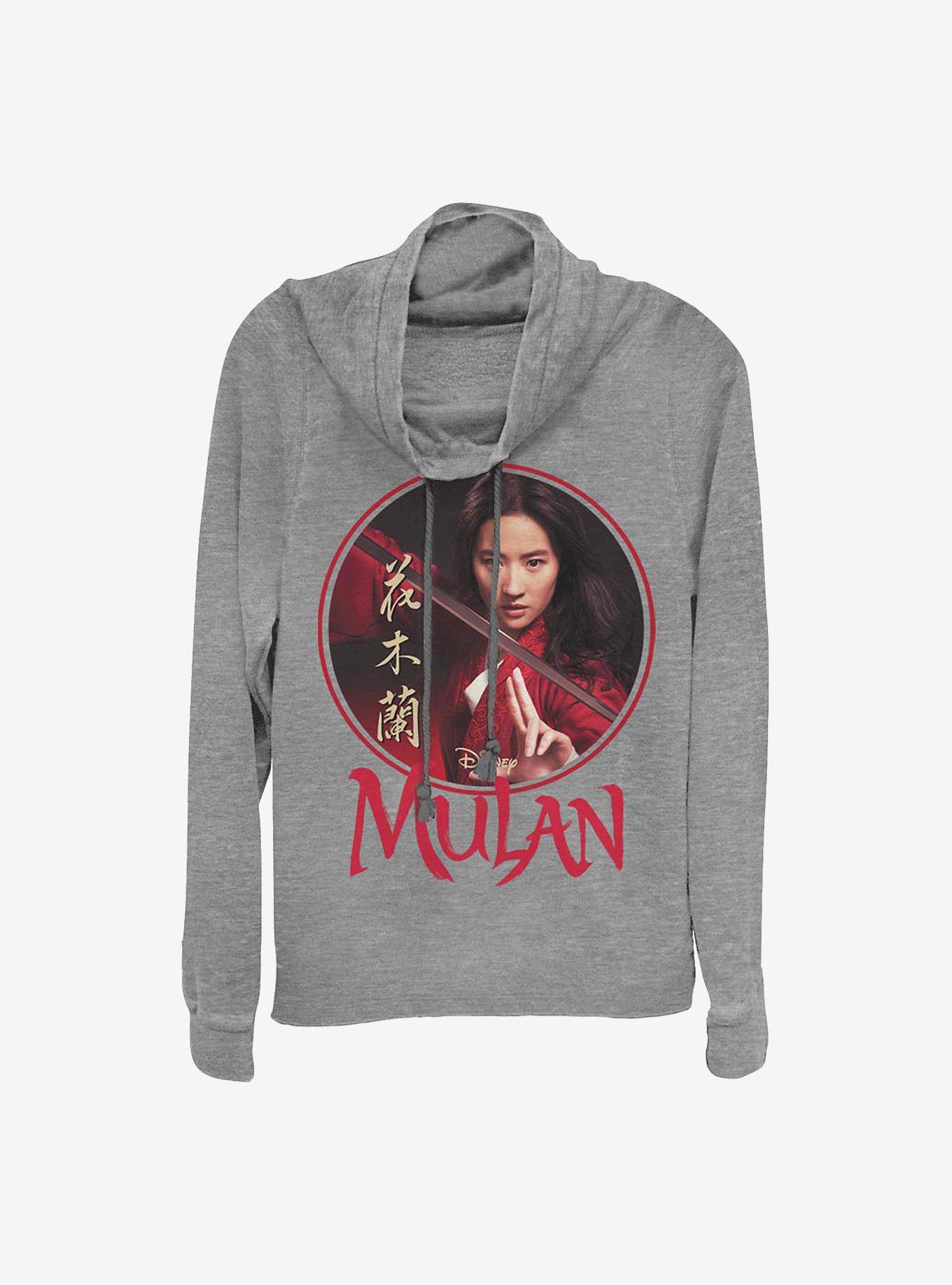 Disney Mulan Portrait Cowlneck Long-Sleeve Girls Top, GRAY HTR, hi-res