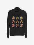 Marvel Avengers Avenger Logo Repeat Cowlneck Long-Sleeve Girls Top, BLACK, hi-res