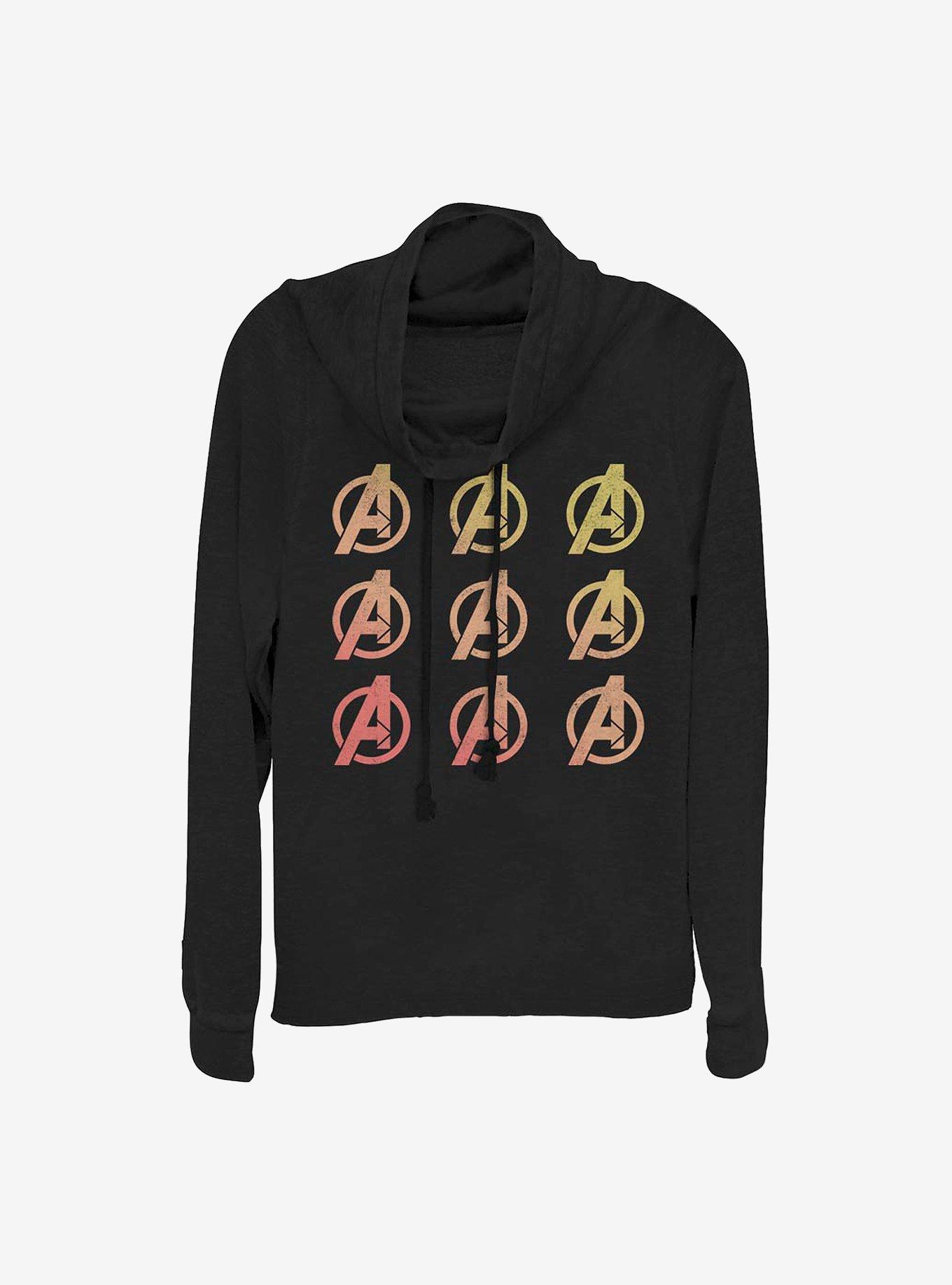 Marvel Avengers Avenger Logo Repeat Cowlneck Long-Sleeve Girls Top, BLACK, hi-res