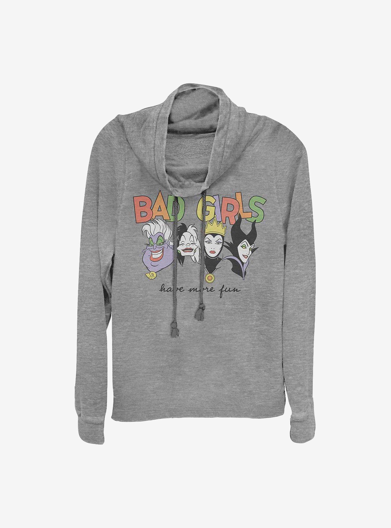 Disney Villains Bad Girls Fun Cowlneck Long-Sleeve Girls Top, GRAY HTR, hi-res