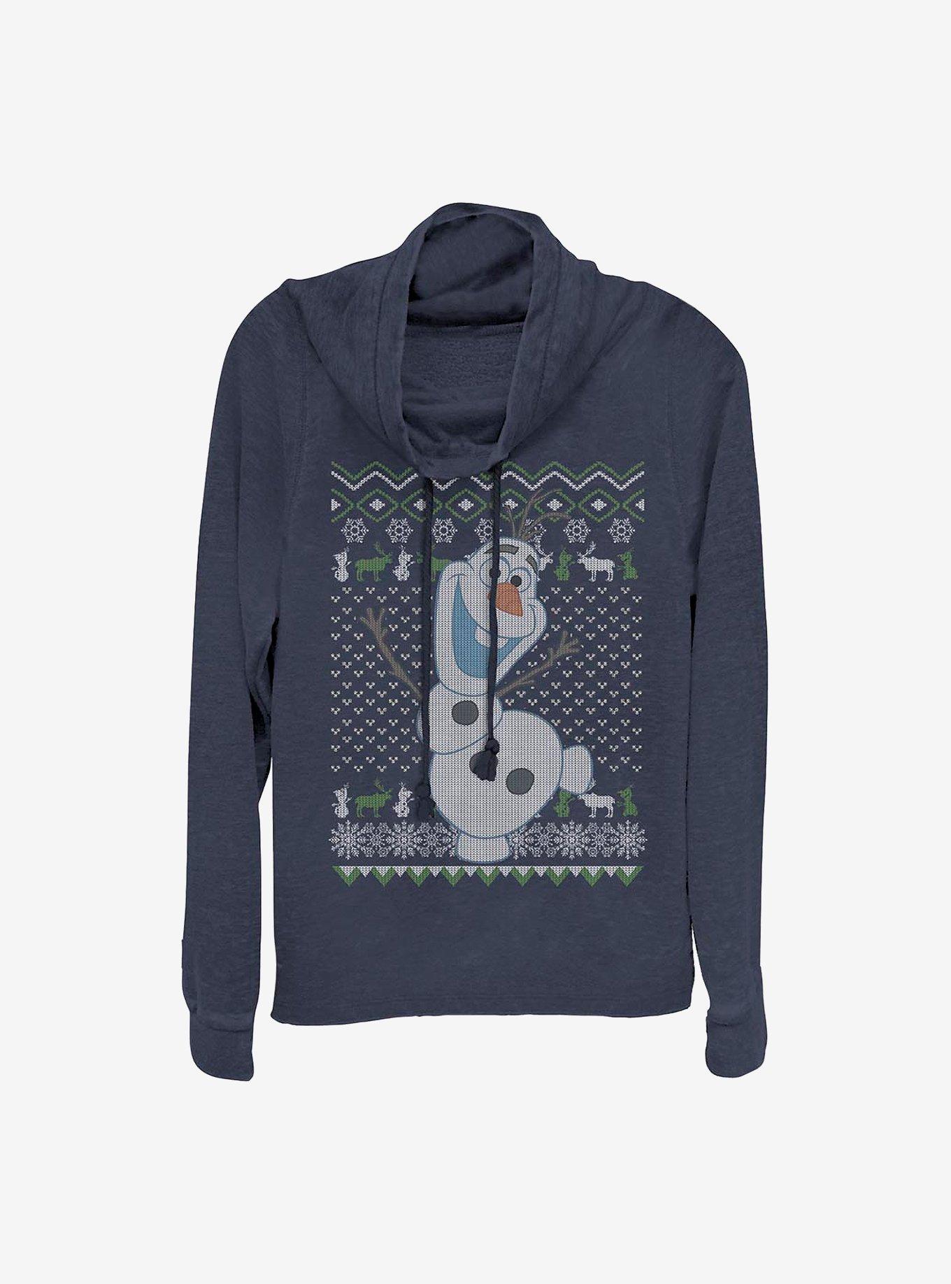 Disney Frozen Olaf Celebration Cowlneck Long-Sleeve Girls Top, NAVY, hi-res