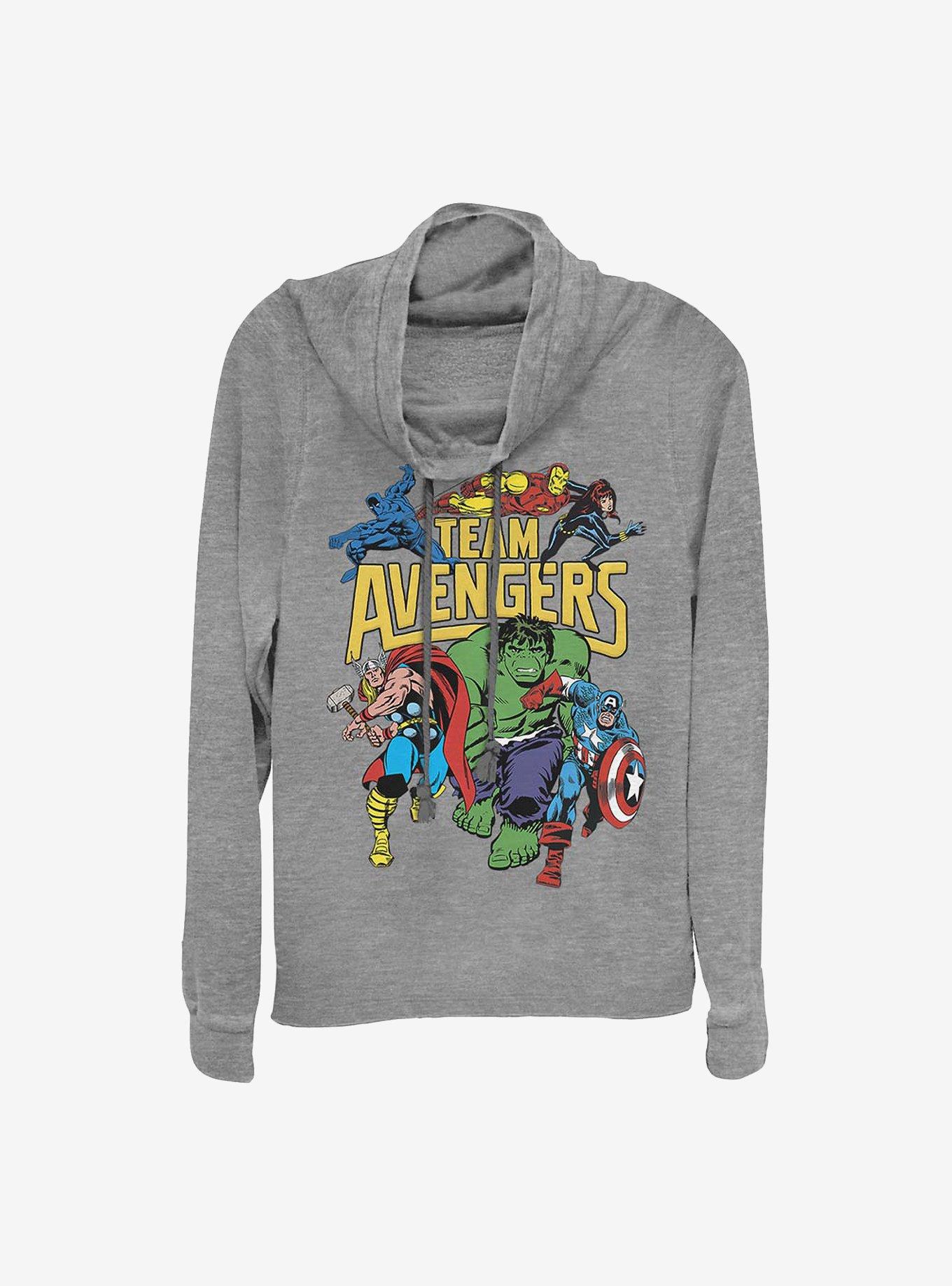 Marvel Avengers Assemble Cowlneck Long-Sleeve Girls Top, GRAY HTR, hi-res
