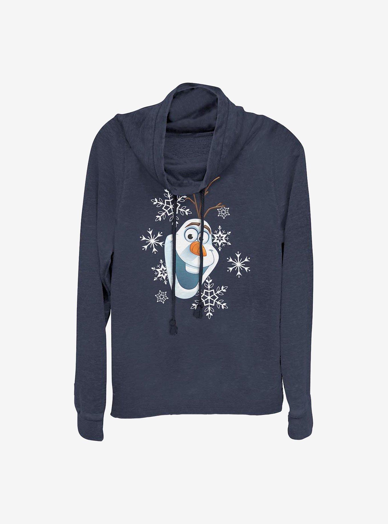 Disney Frozen Olaf Snowflake Cowlneck Long-Sleeve Girls Top, NAVY, hi-res