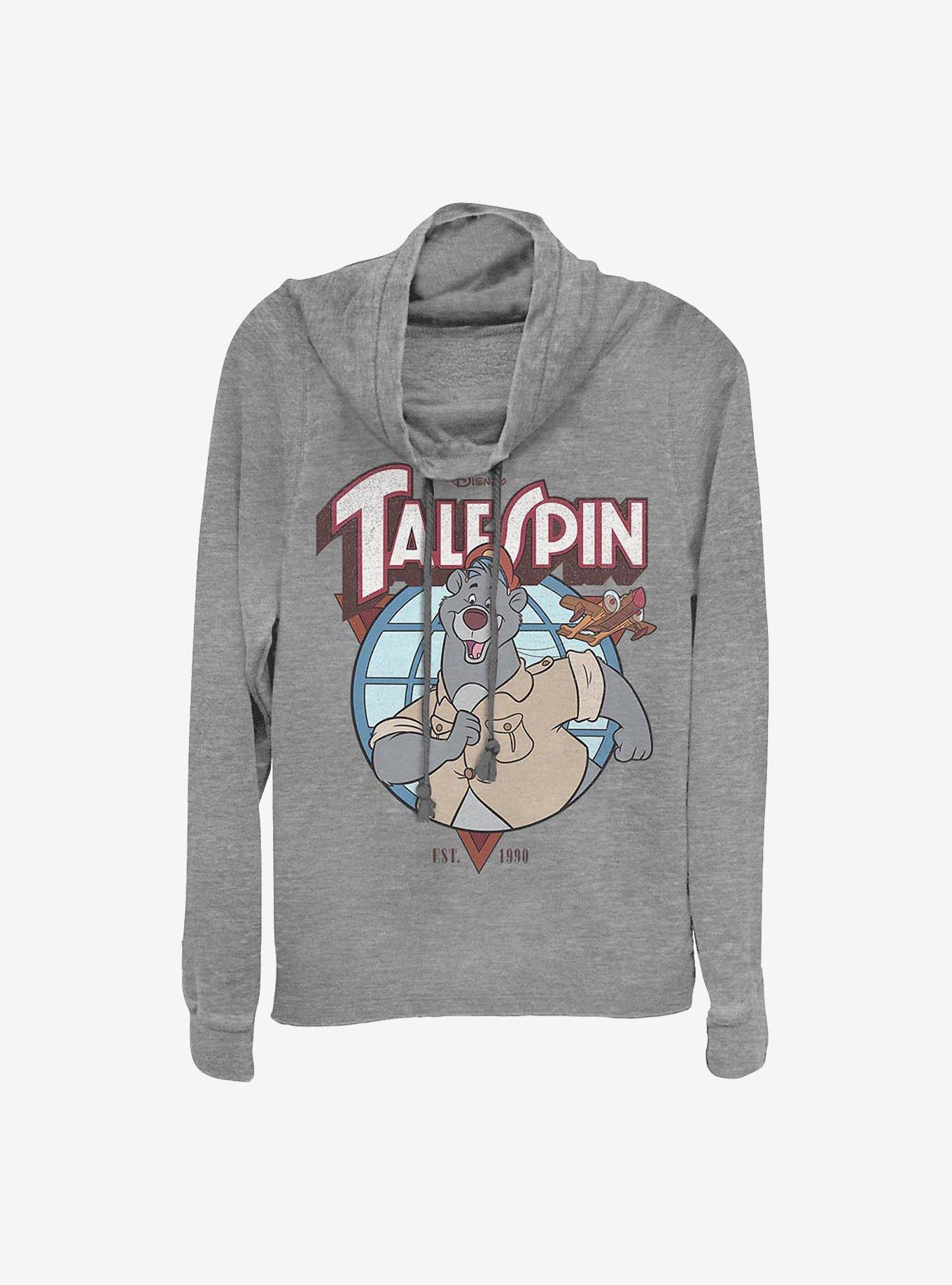 Disney Talespin Baloo Badge Cowlneck Long-Sleeve Girls Top, GRAY HTR, hi-res