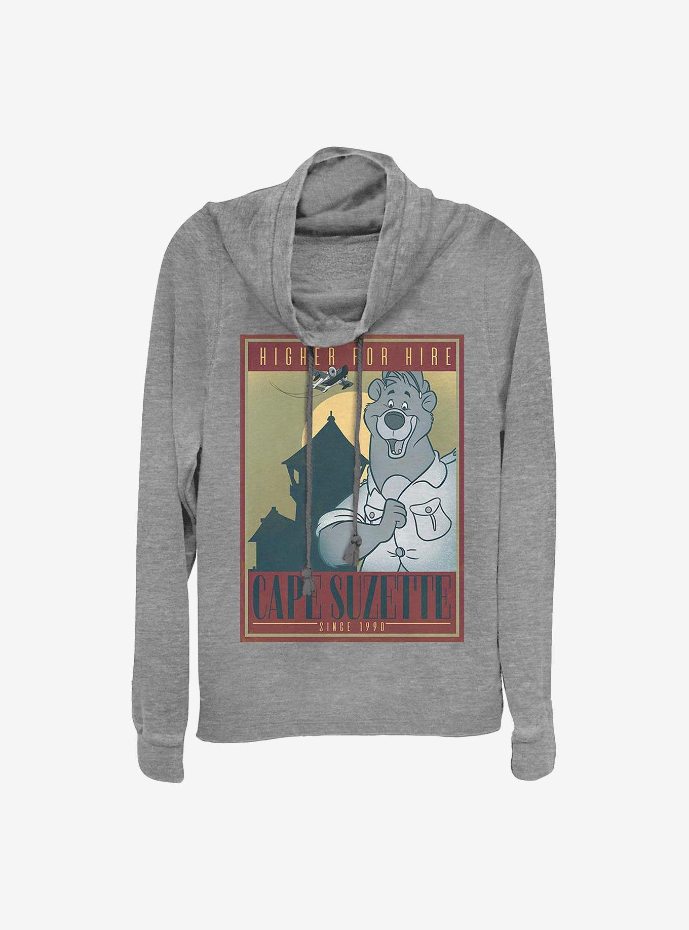 Disney Talespin Cape Suzette Poster Cowlneck Long-Sleeve Girls Top, GRAY HTR, hi-res