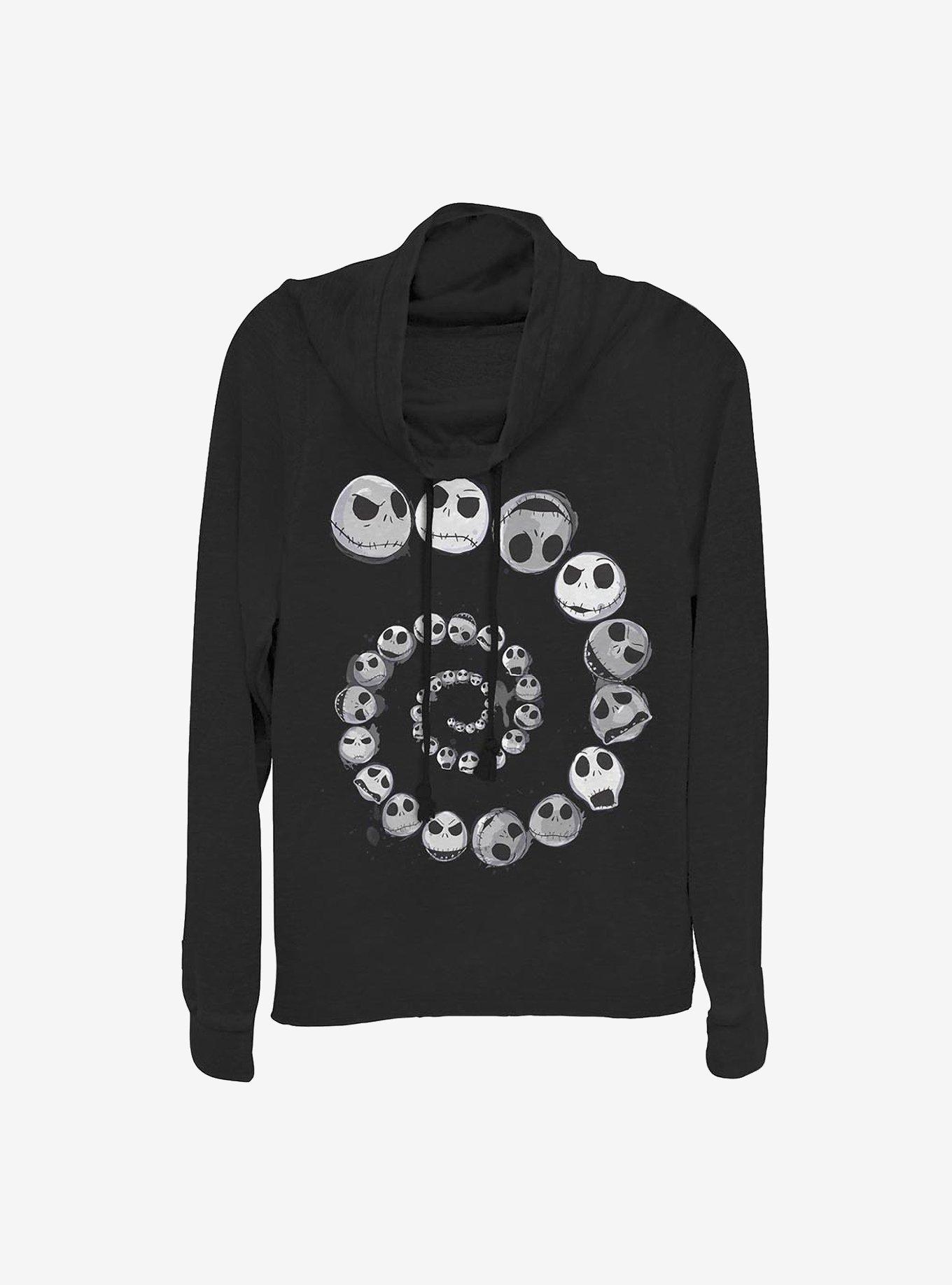 Disney The Nightmare Before Christmas Jack Emotions Spiral Cowlneck Long-Sleeve Girls Top, BLACK, hi-res