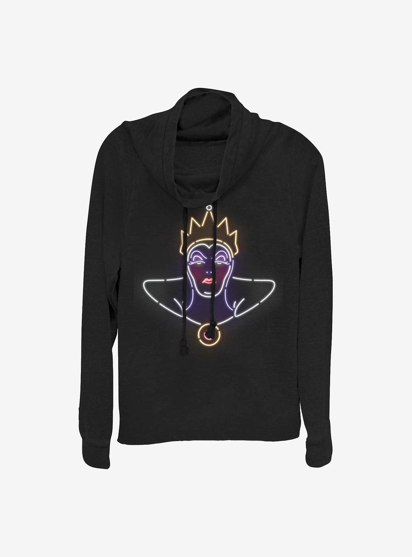 Disney Villains Neon Evil Queen Cowlneck Long-Sleeve Girls Top, BLACK, hi-res