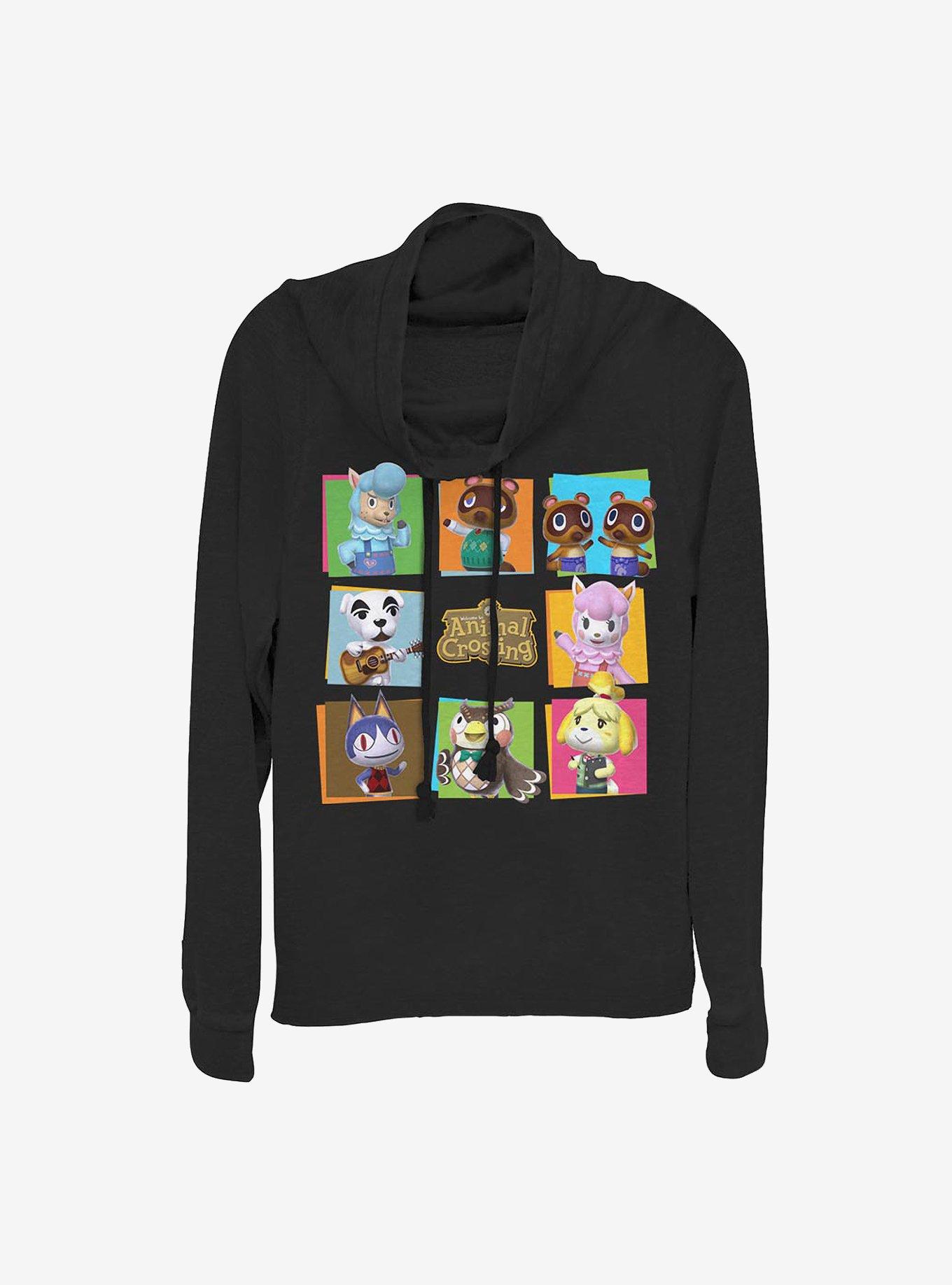 Nintendo Animal Crossing 8 Character Paste Up Cowlneck Long-Sleeve Girls Top, , hi-res