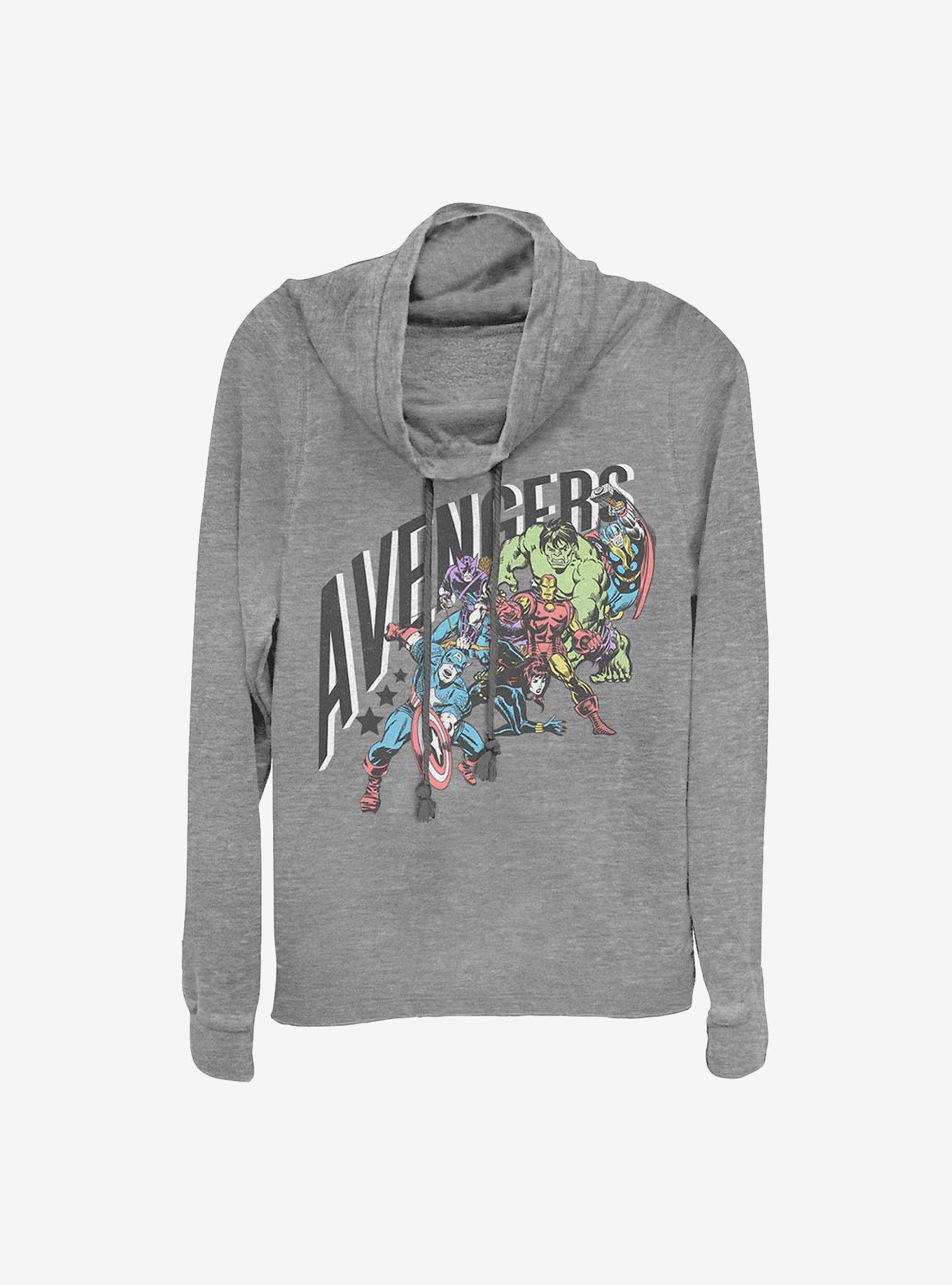 Marvel Avengers Pastel Group Avengers Cowlneck Long-Sleeve Girls Top, GRAY HTR, hi-res