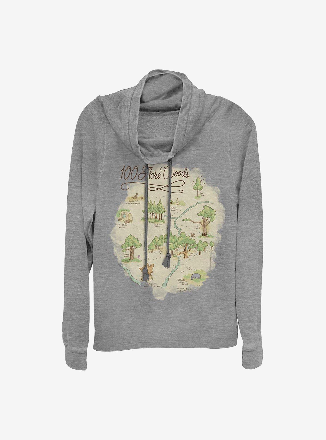 Disney Winnie The Pooh Acre Map Cowlneck Long-Sleeve Girls Top, GRAY HTR, hi-res