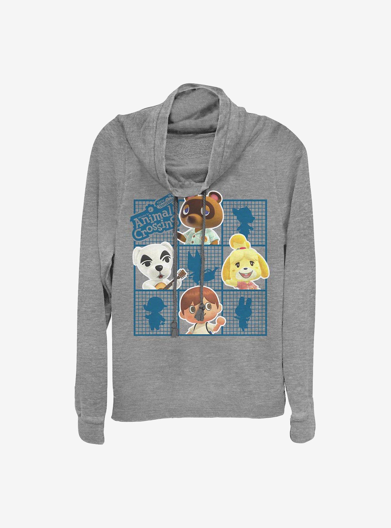 Nintendo Animal Crossing Character Grid Cowlneck Long-Sleeve Girls Top, GRAY HTR, hi-res