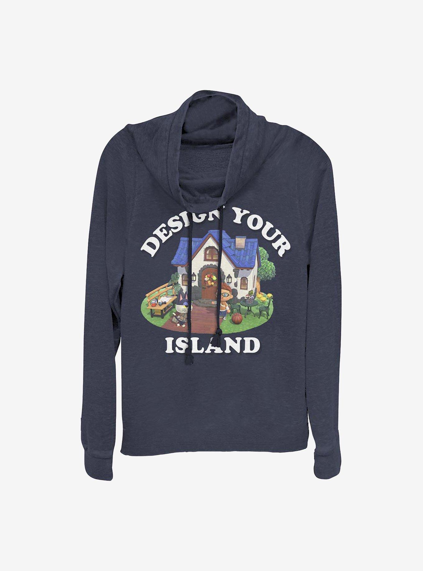 Nintendo Animal Crossing Design Your Island Cowlneck Long-Sleeve Girls Top, NAVY, hi-res