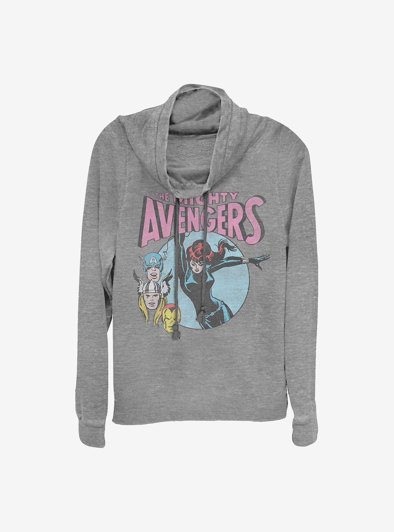 Marvel Avengers Retro Avengers Cowlneck Long-Sleeve Girls Top, GRAY HTR, hi-res