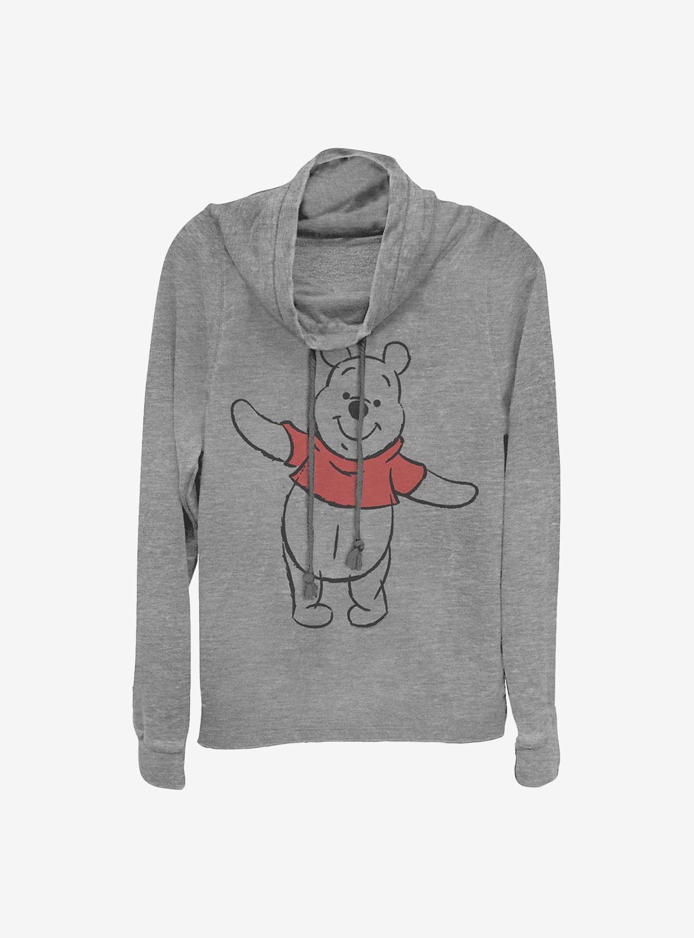 Disney Winnie The Pooh Basic Sketch Pooh Cowlneck Long-Sleeve Girls Top, GRAY HTR, hi-res