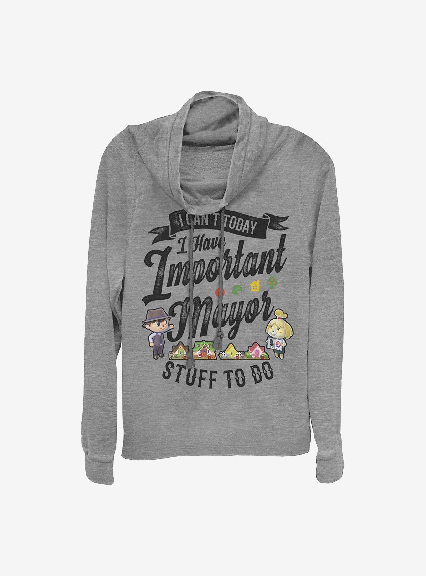 Nintendo Animal Crossing Important Mayor Cowlneck Long-Sleeve Girls Top, GRAY HTR, hi-res