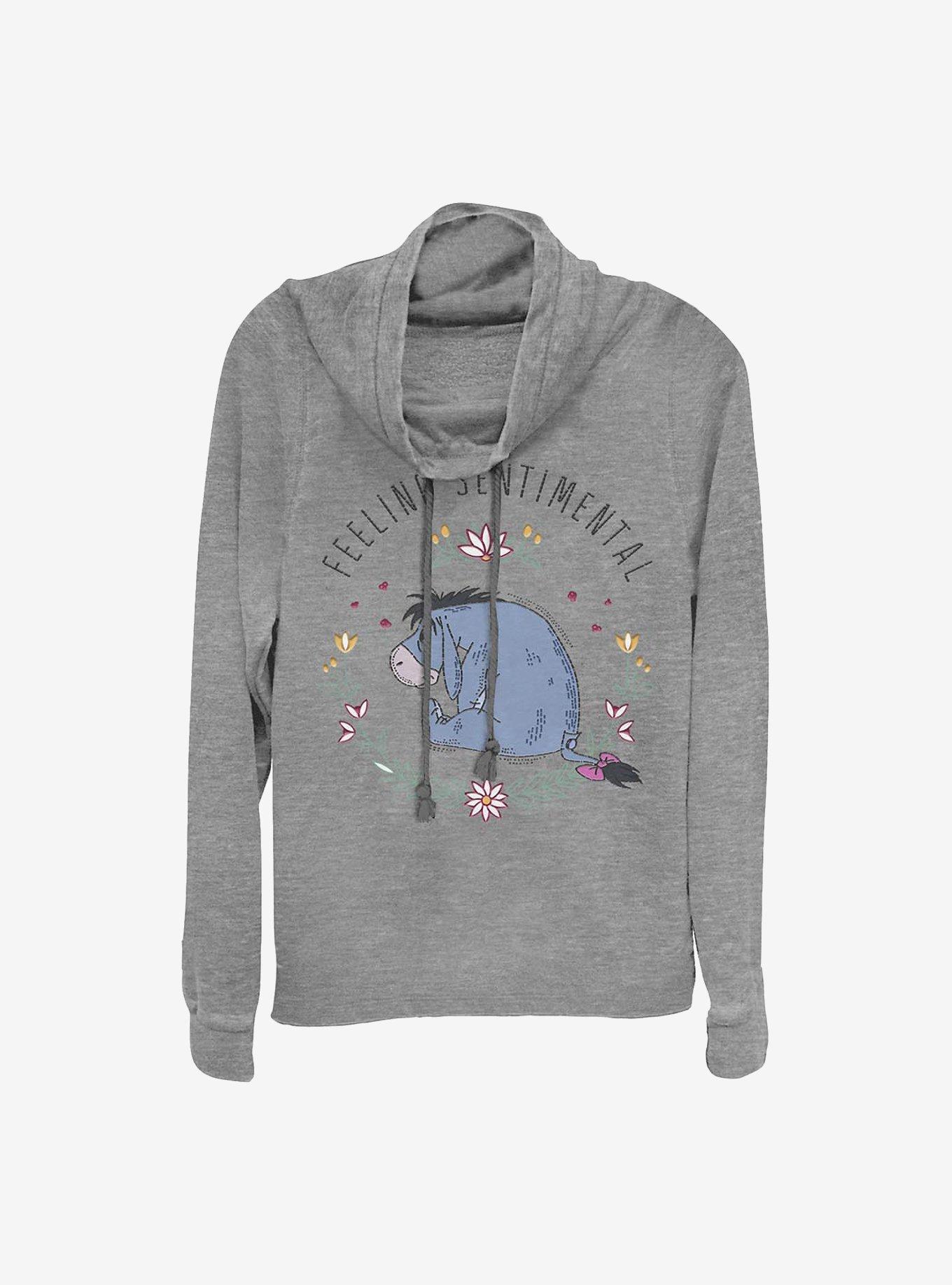 Disney Winnie The Pooh Eeyore Flowers Cowlneck Long-Sleeve Girls Top, GRAY HTR, hi-res