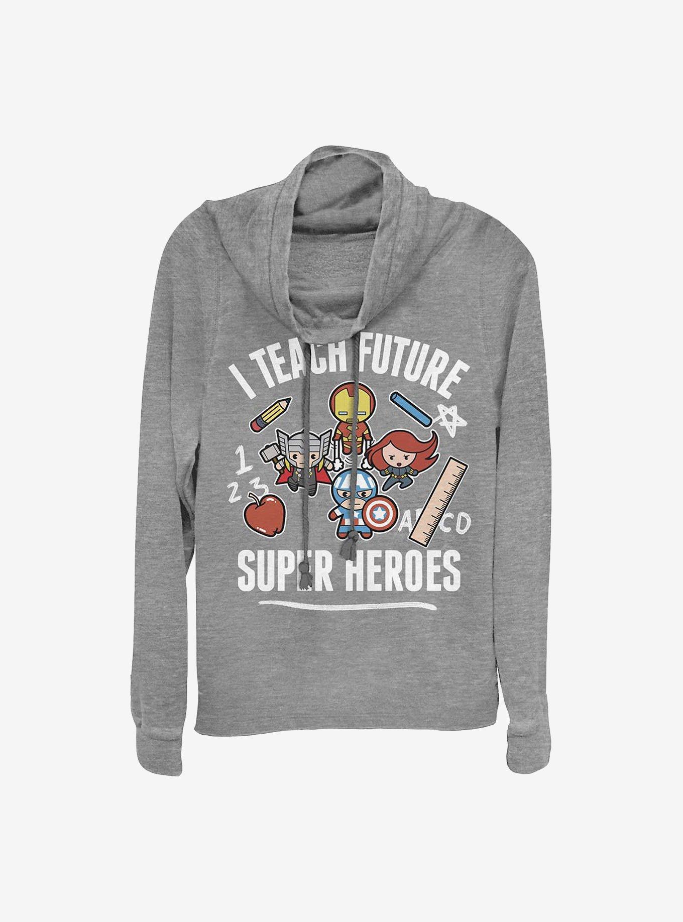 Marvel Avengers Teach Future Supers Cowlneck Long-Sleeve Girls Top, GRAY HTR, hi-res