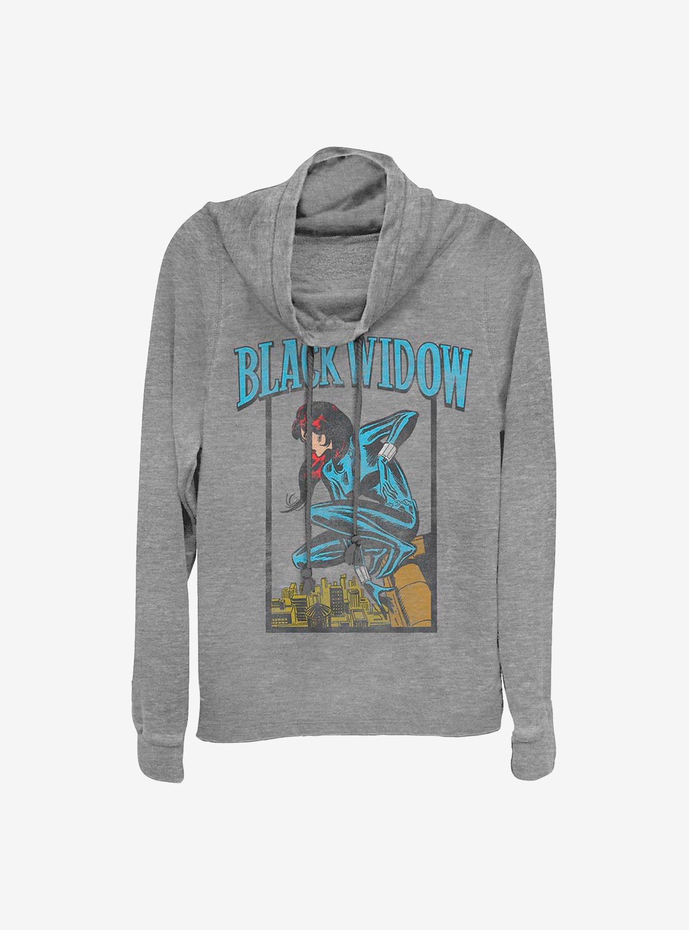 Marvel Black Widow Keeping The City Safe Cowlneck Long-Sleeve Girls Top, GRAY HTR, hi-res