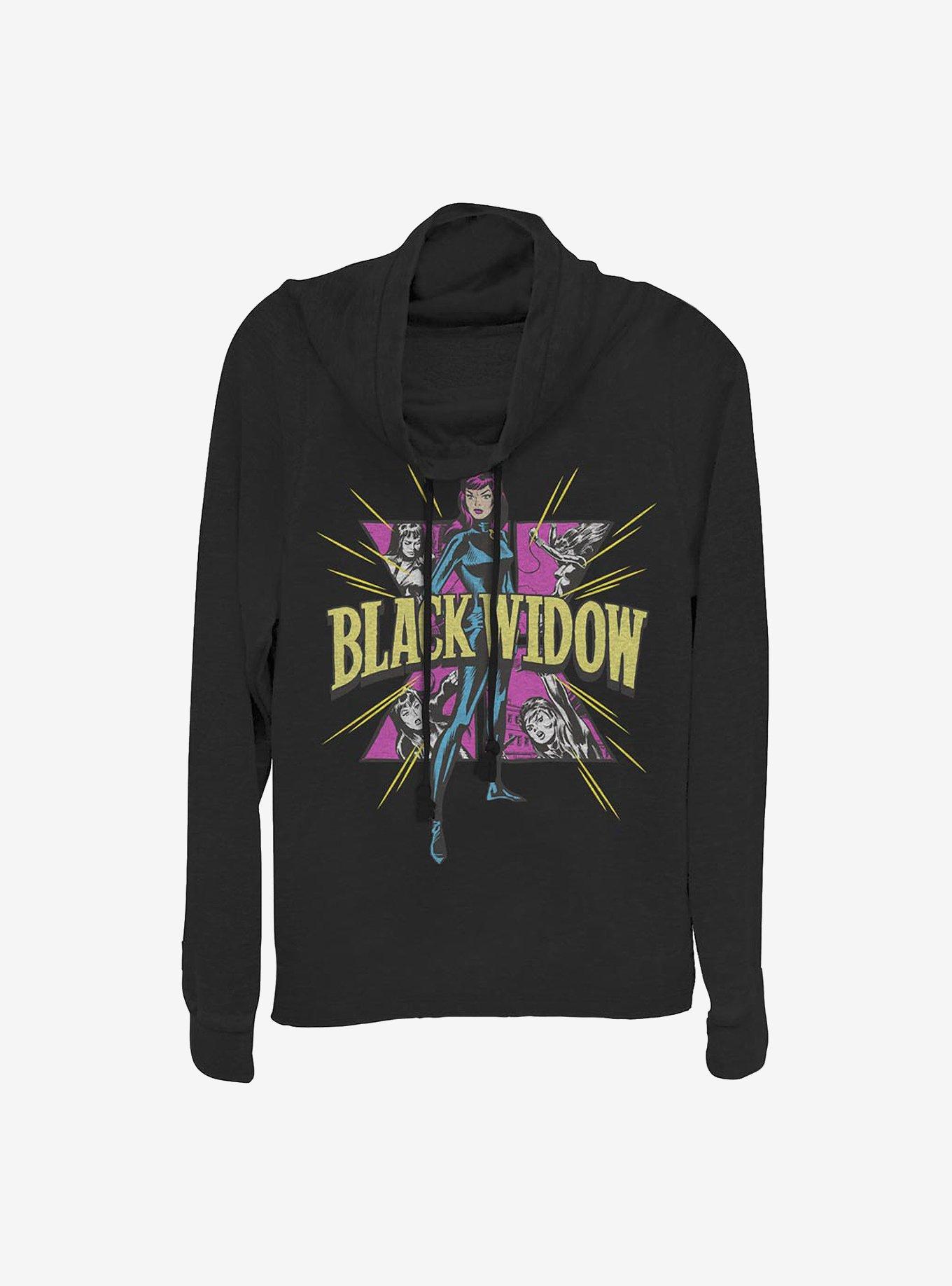 Marvel Black Widow Symbol Cowlneck Long-Sleeve Girls Top, BLACK, hi-res