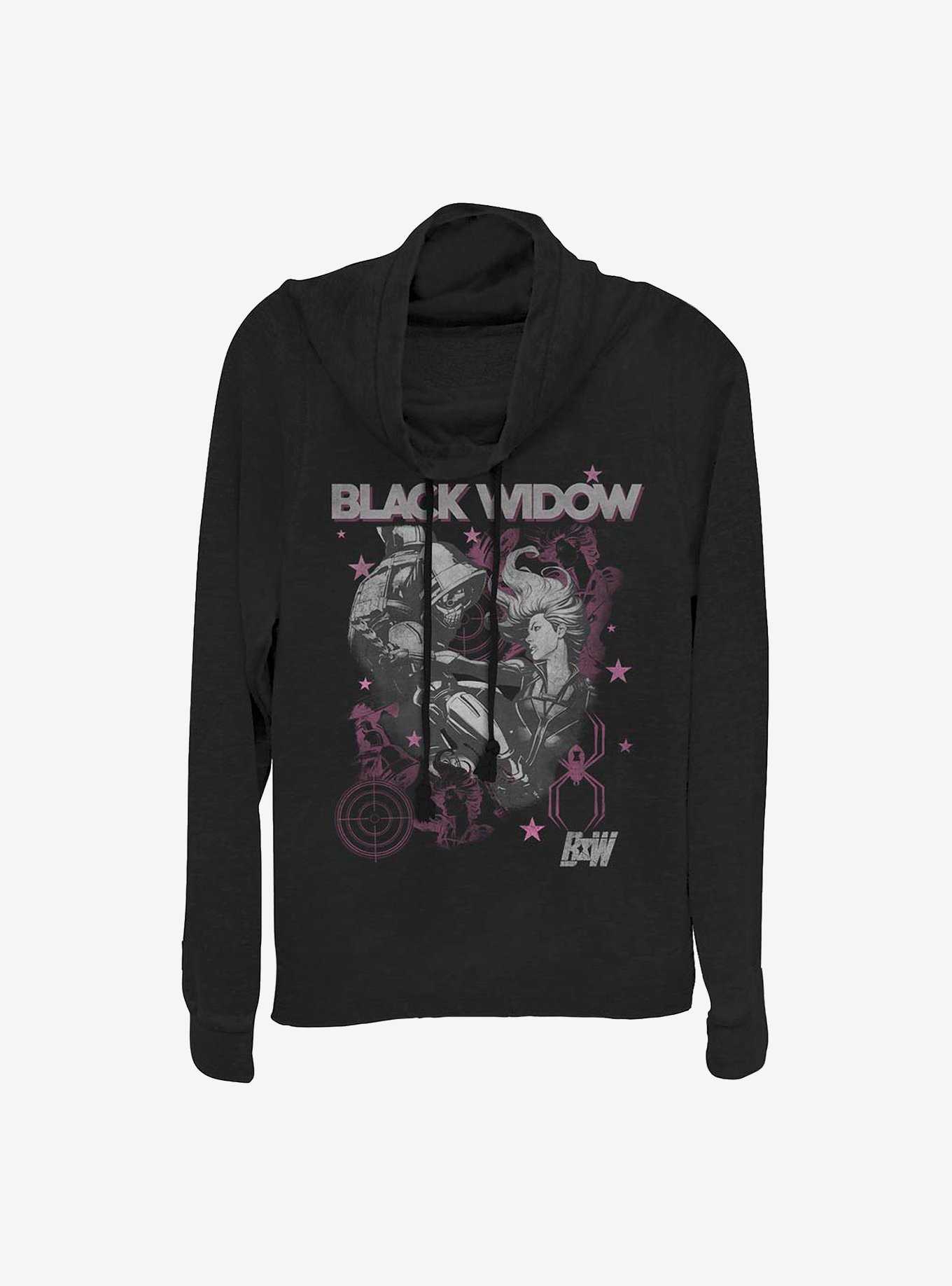 Marvel Black Widow Black And White Poster Cowlneck Long-Sleeve Girls Top, , hi-res