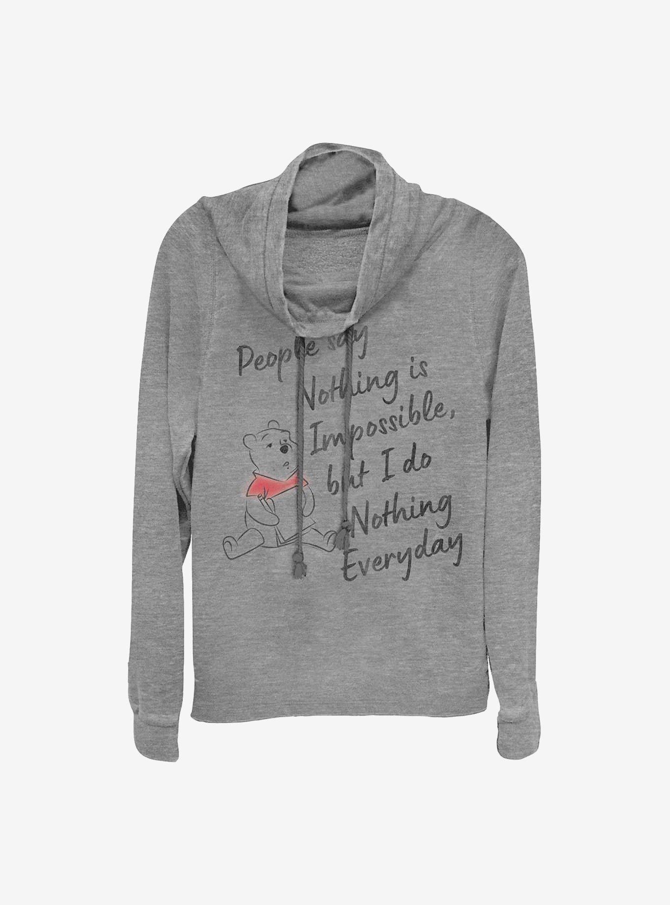 Disney Winnie The Pooh Nothing Is Impossible Cowlneck Long-Sleeve Girls Top, GRAY HTR, hi-res