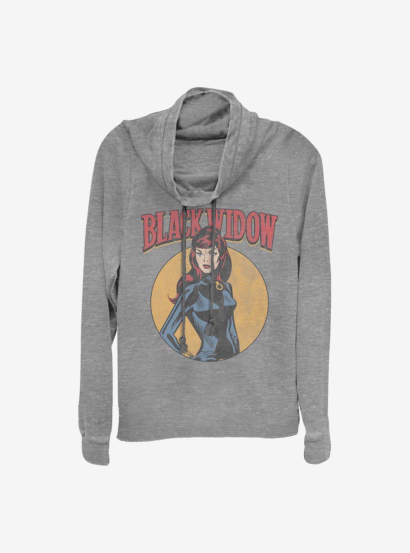 Marvel Black Widow Classic Cartoon Art Cowlneck Long-Sleeve Girls Top, GRAY HTR, hi-res