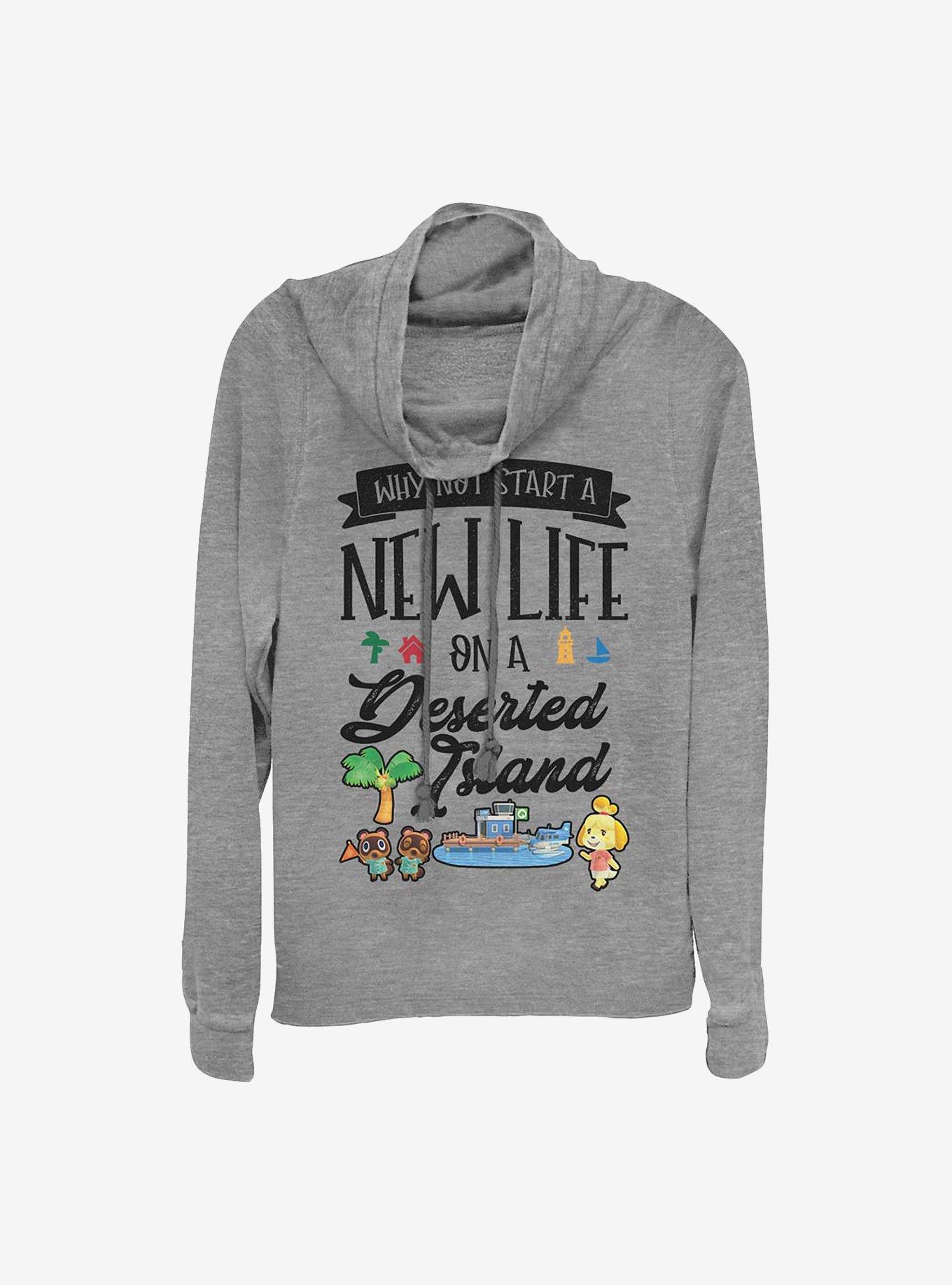 Nintendo Animal Crossing Start A New Life Cowlneck Long-Sleeve Girls Top, GRAY HTR, hi-res