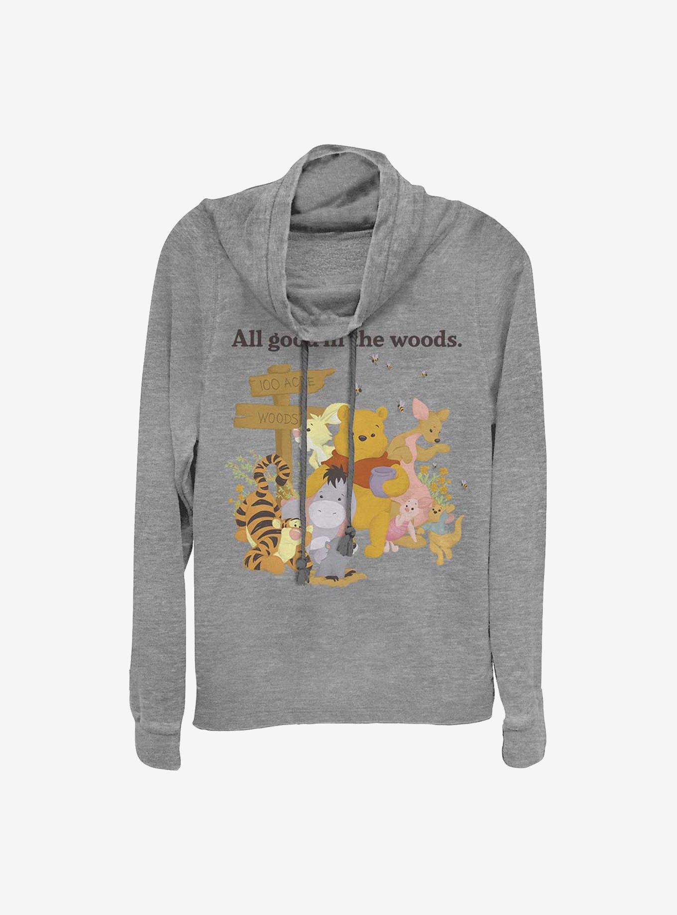 Disney Winnie The Pooh In The Woods Cowlneck Long-Sleeve Girls Top, GRAY HTR, hi-res