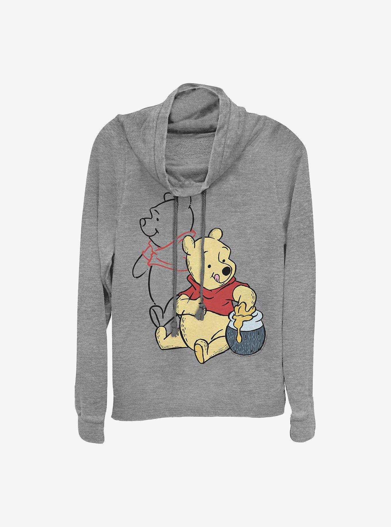 Disney Winnie The Pooh Line Art Cowlneck Long-Sleeve Girls Top, GRAY HTR, hi-res