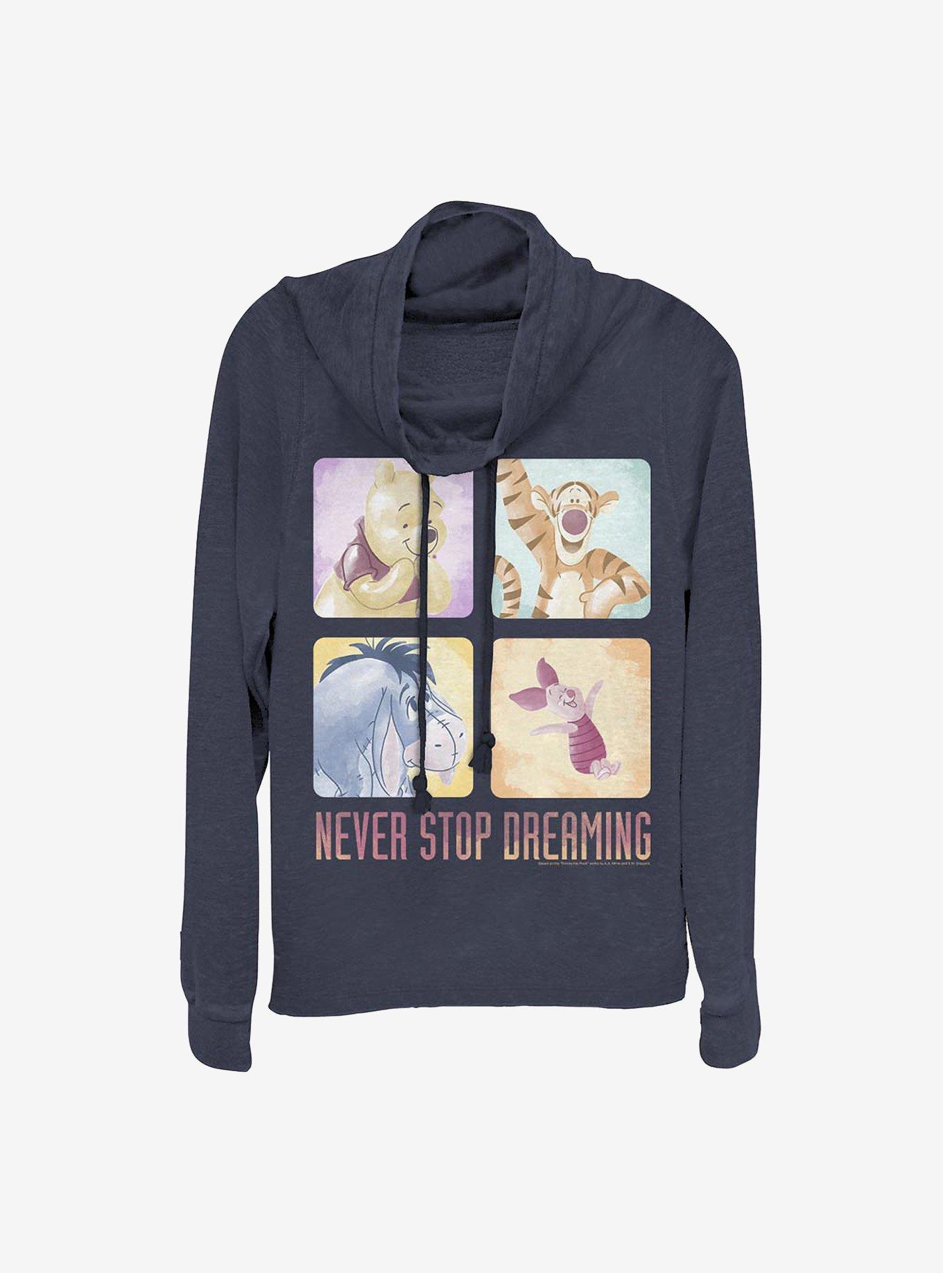 Disney Winnie The Pooh Never Stop Dreaming Cowlneck Long-Sleeve Girls Top, NAVY, hi-res