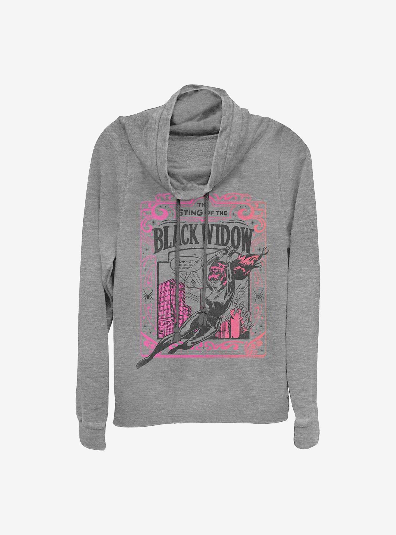 Marvel Black Widow The Sting Of Cowlneck Long-Sleeve Girls Top, GRAY HTR, hi-res