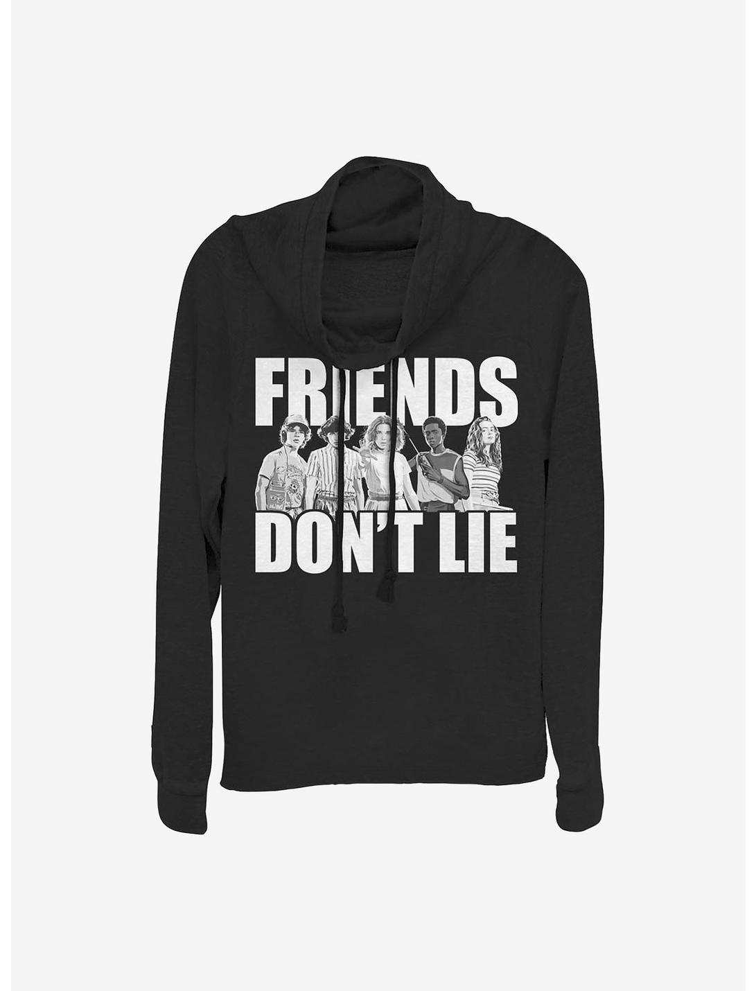 Stranger Things Cast Friends Don't Lie Cowlneck Long-Sleeve Girls Top, BLACK, hi-res