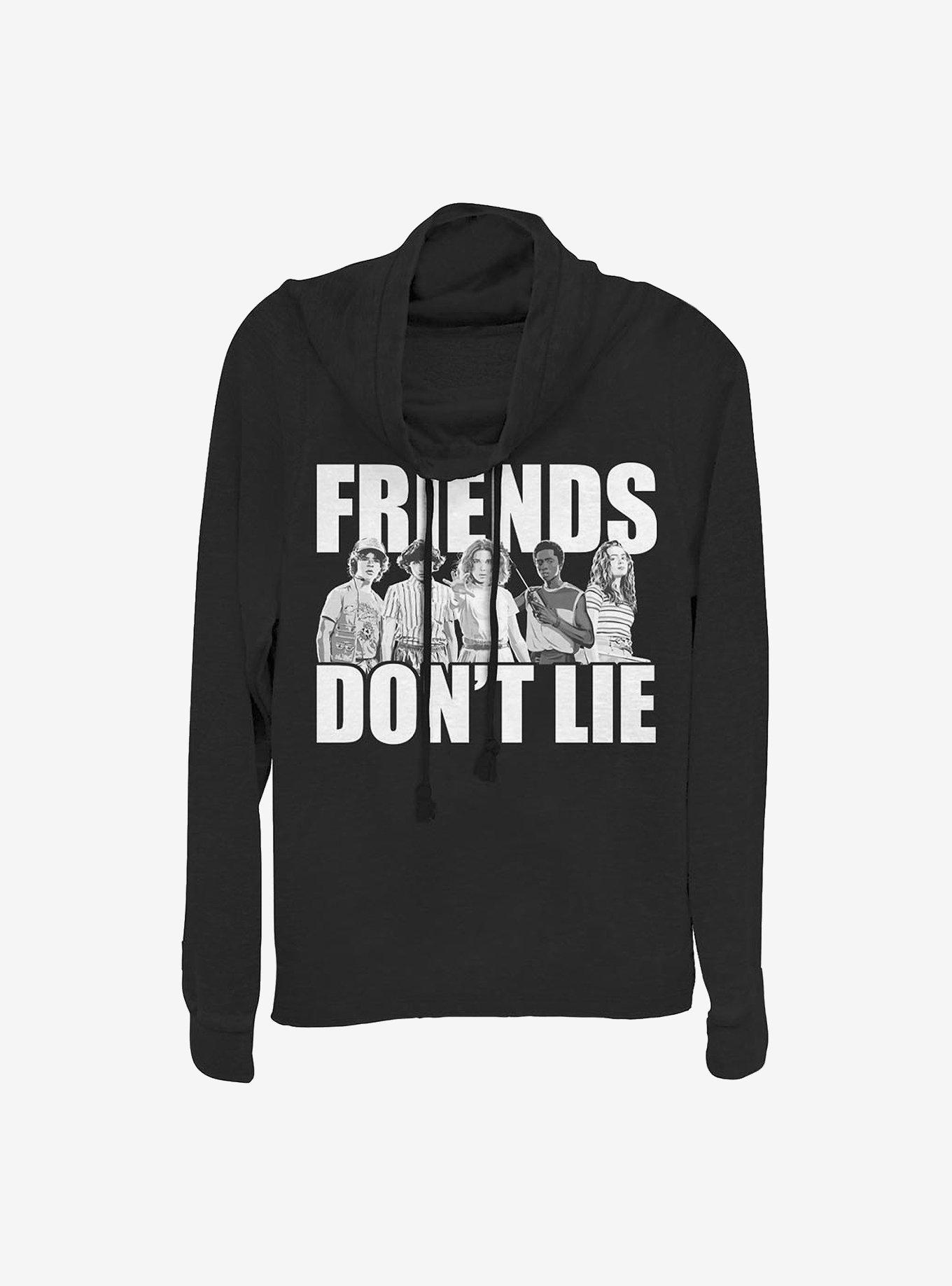 Stranger Things Cast Friends Don't Lie Cowlneck Long-Sleeve Girls Top, BLACK, hi-res