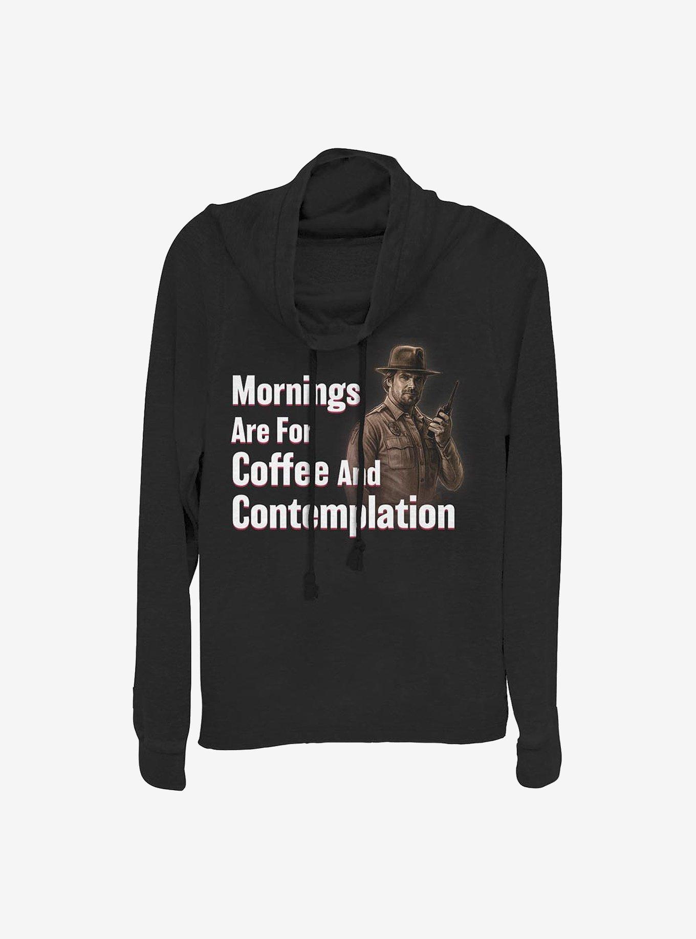 Stranger Things Coffee And Contemplation Cowlneck Long-Sleeve Girls Top, BLACK, hi-res