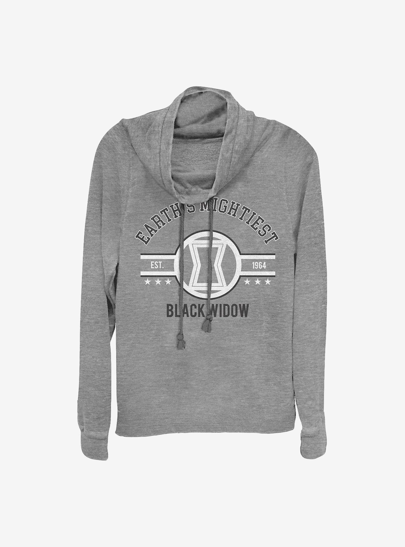 Marvel Black Widow Mighty Widow Cowlneck Long-Sleeve Girls Top, GRAY HTR, hi-res