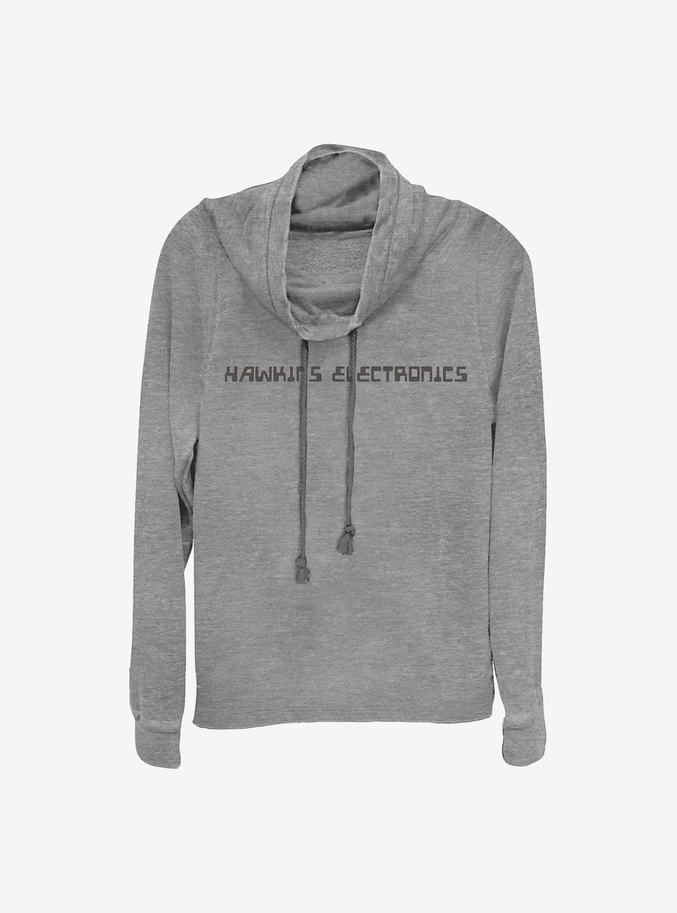 Stranger Things Hawkins Electronics Cowlneck Long-Sleeve Girls Top, GRAY HTR, hi-res