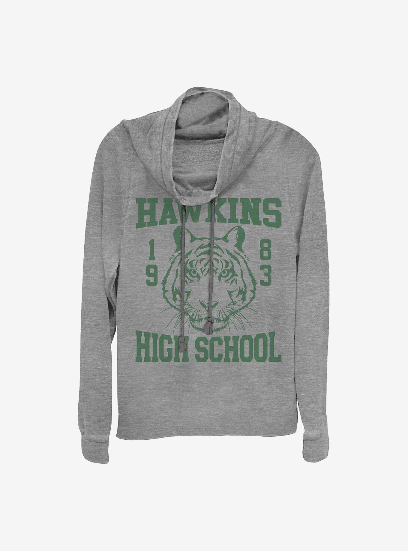 Stranger Things Hawkins High Tiger 1983 Cowlneck Long-Sleeve Girls Top, GRAY HTR, hi-res