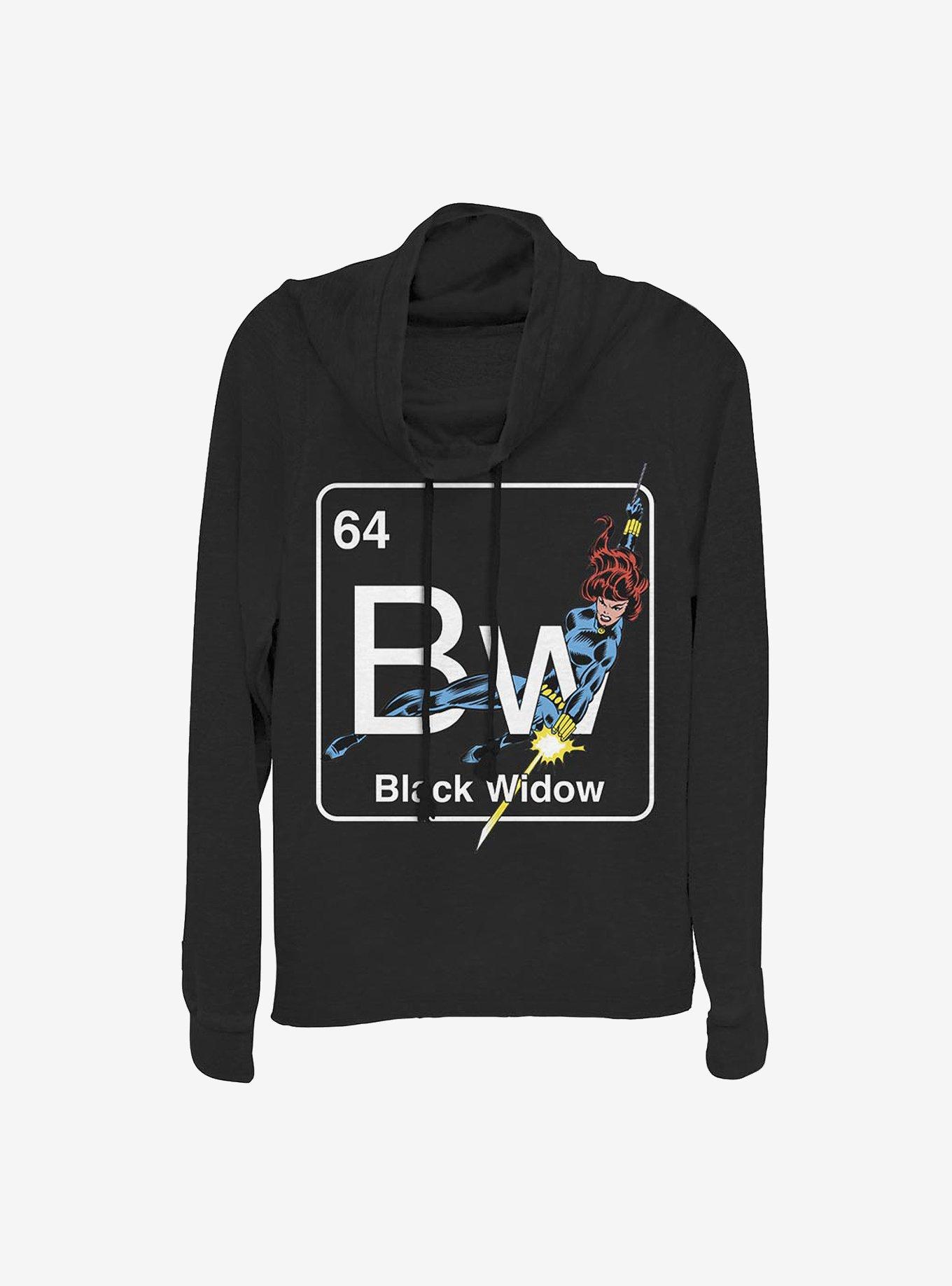 Marvel Black Widow Periodic Black Widow Cowlneck Long-Sleeve Girls Top, BLACK, hi-res