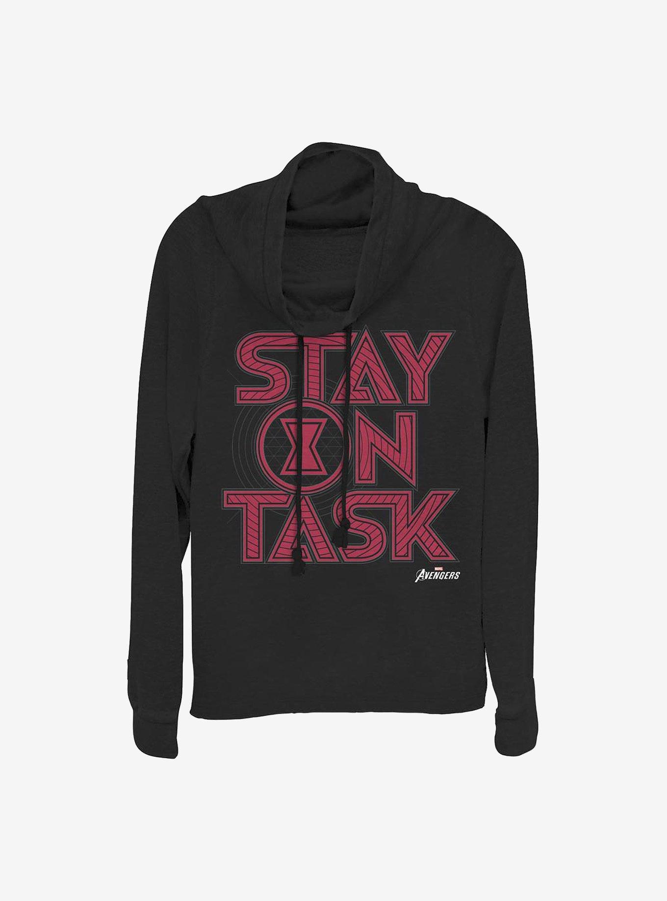 Marvel Black Widow Stay On Task Cowlneck Long-Sleeve Girls Top, BLACK, hi-res