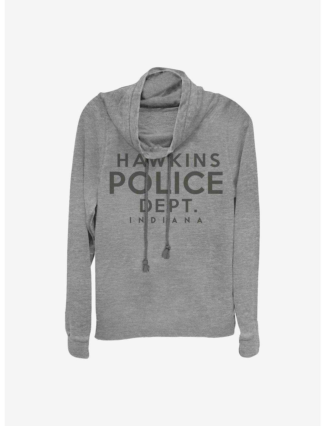 Stranger Things Hawkins Police Department Cowlneck Long-Sleeve Girls Top, GRAY HTR, hi-res