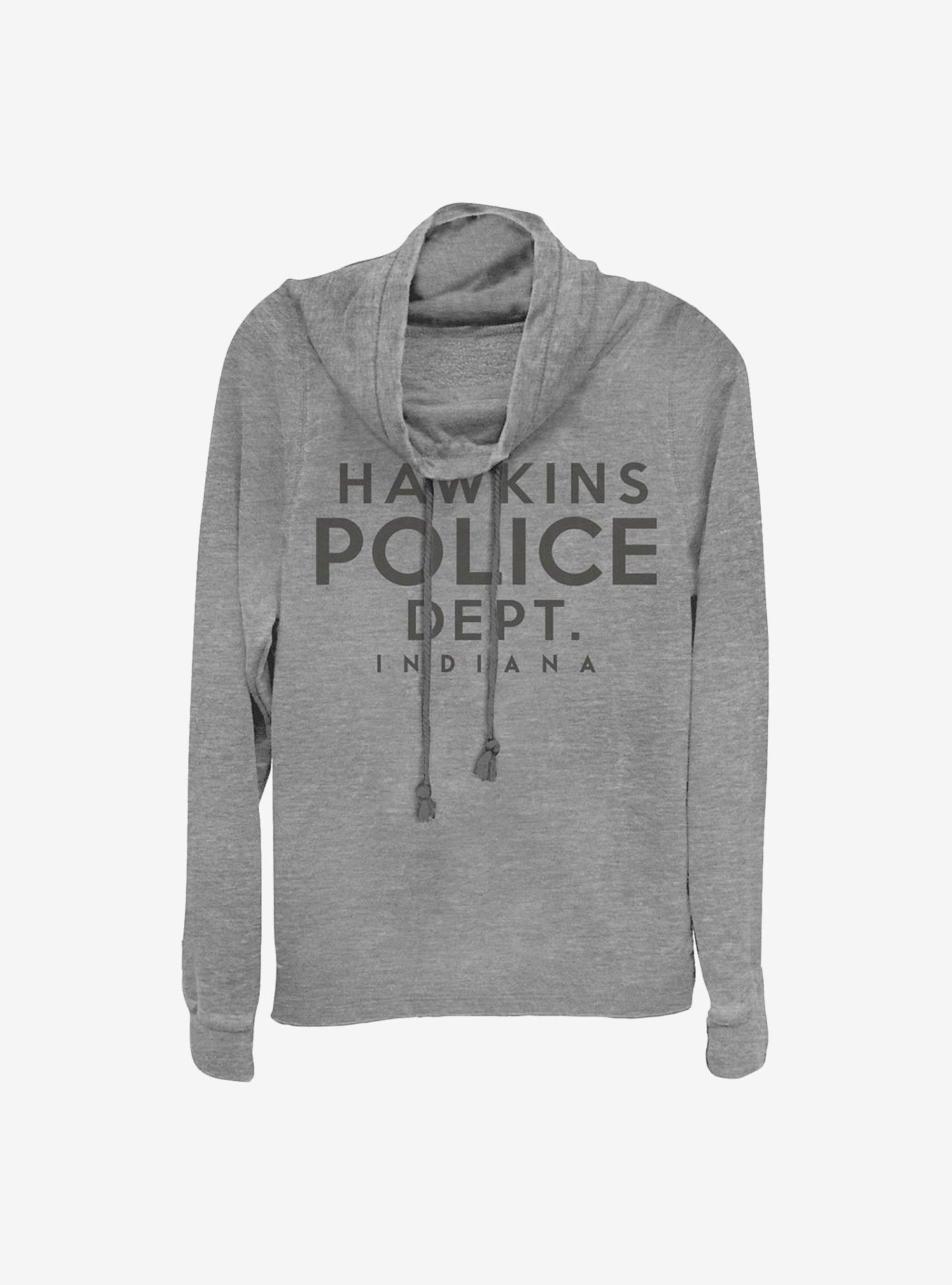 Stranger Things Hawkins Police Department Cowlneck Long-Sleeve Girls Top, GRAY HTR, hi-res