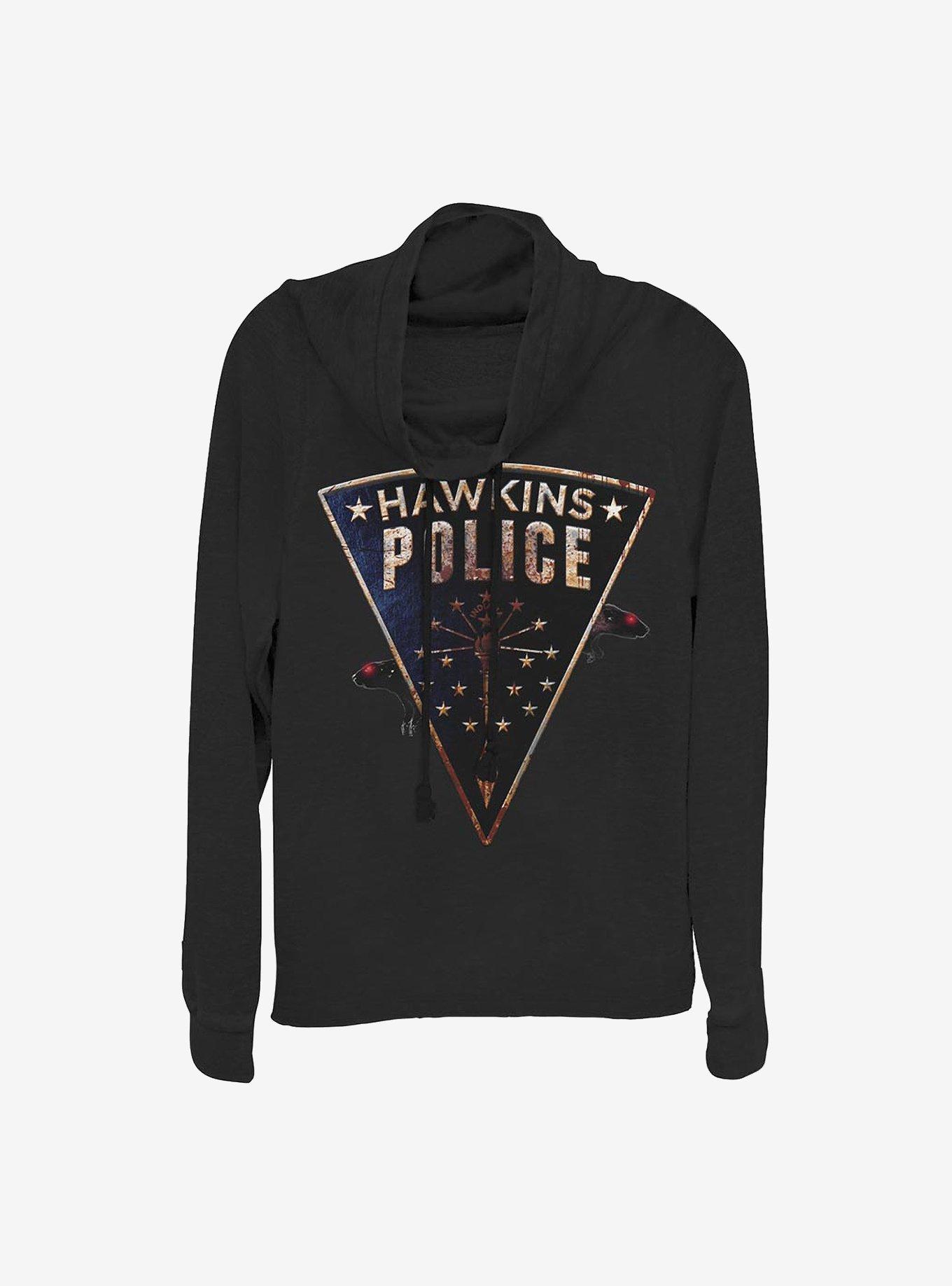 Stranger Things Hawkins Police Rats Cowlneck Long-Sleeve Girls Top, BLACK, hi-res