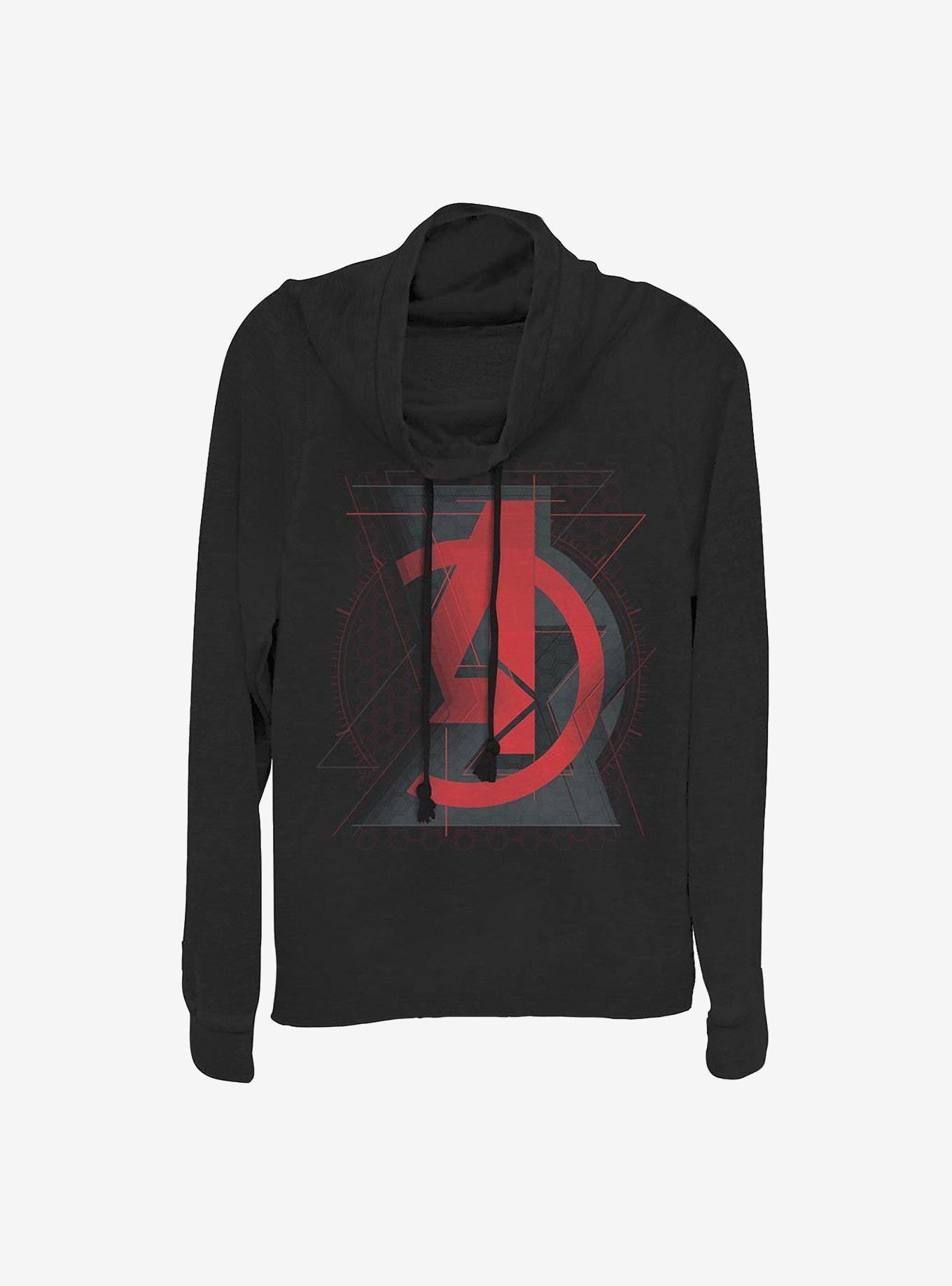 Marvel Avengers Black Widow Logo Cowlneck Long-Sleeve Girls Top, BLACK, hi-res
