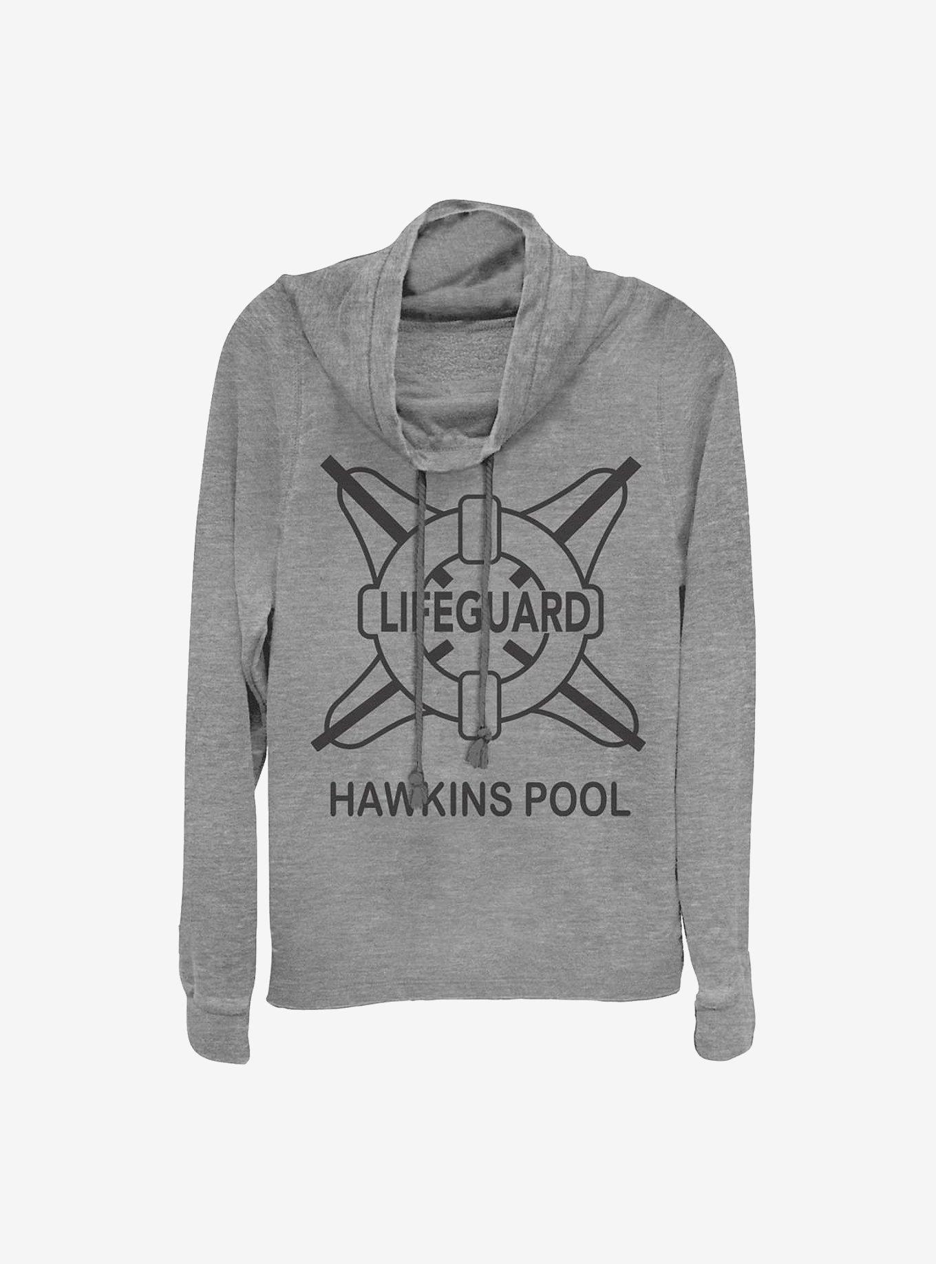 Stranger Things Hawkins Pool Lifeguard Cowlneck Long-Sleeve Girls Top, GRAY HTR, hi-res