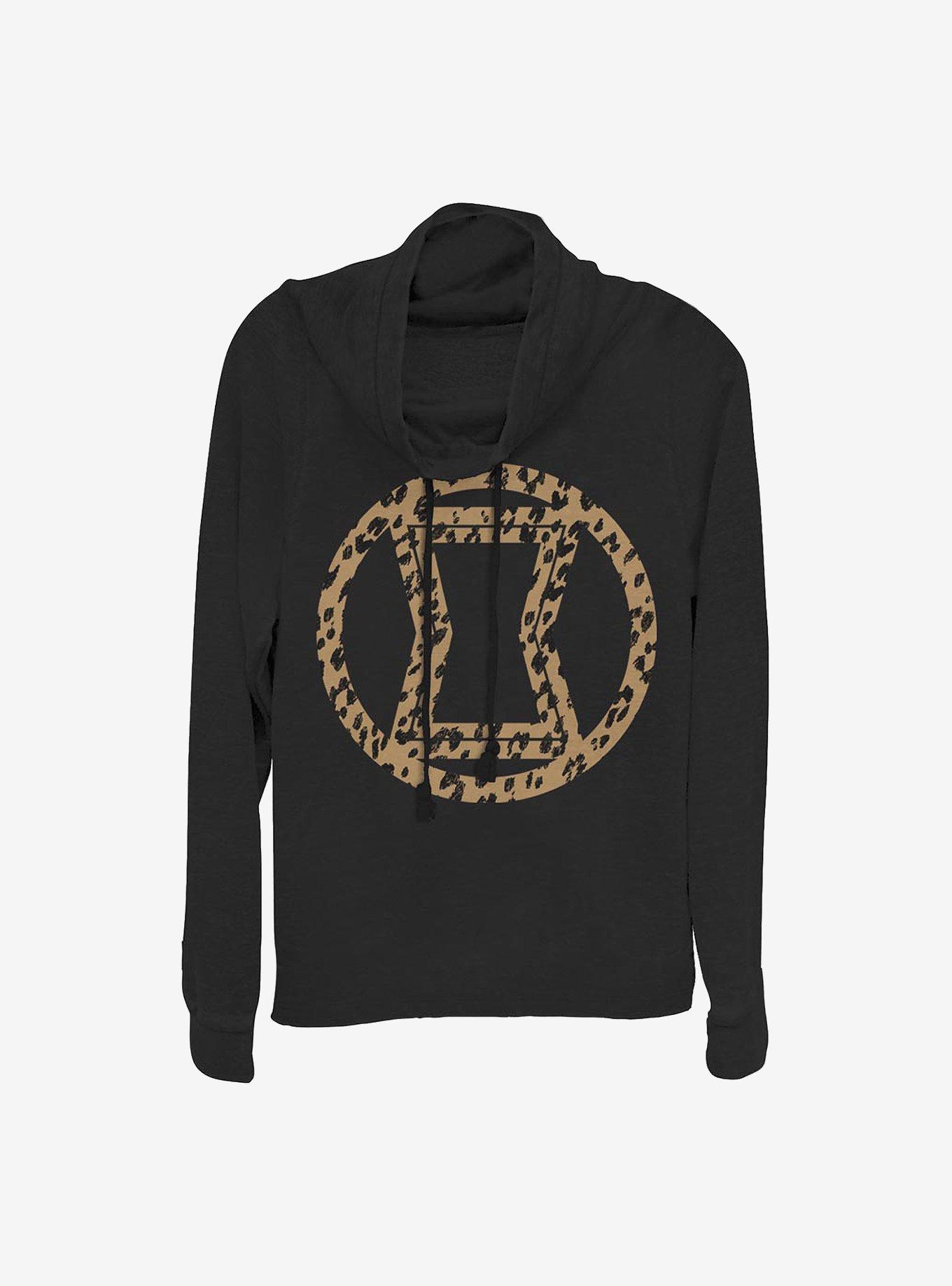 Marvel Black Widow Icon Leopard Fill Cowlneck Long-Sleeve Girls Top, , hi-res