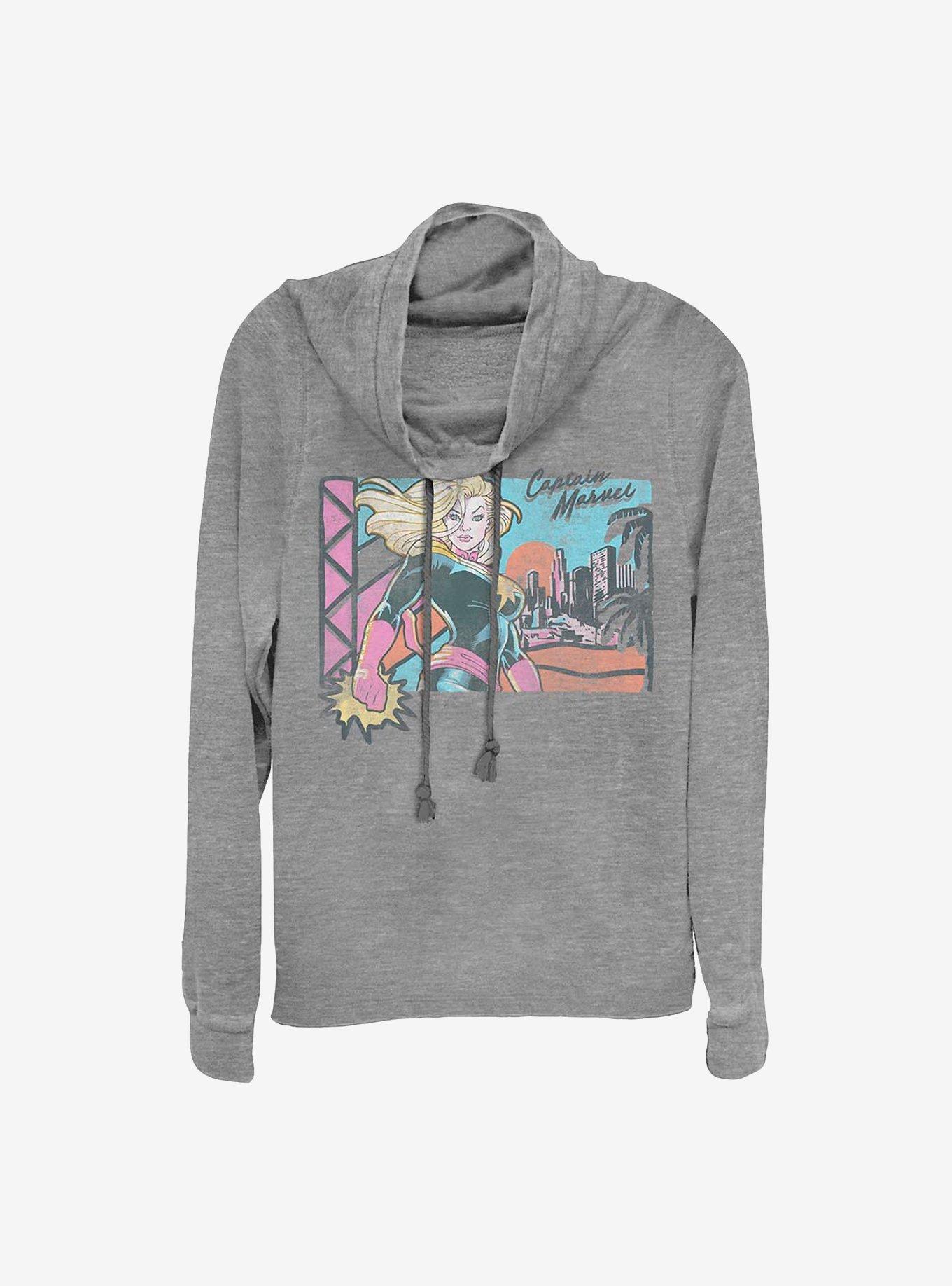 Marvel Captain Marvel City Sky Cowlneck Long-Sleeve Girls Top, GRAY HTR, hi-res